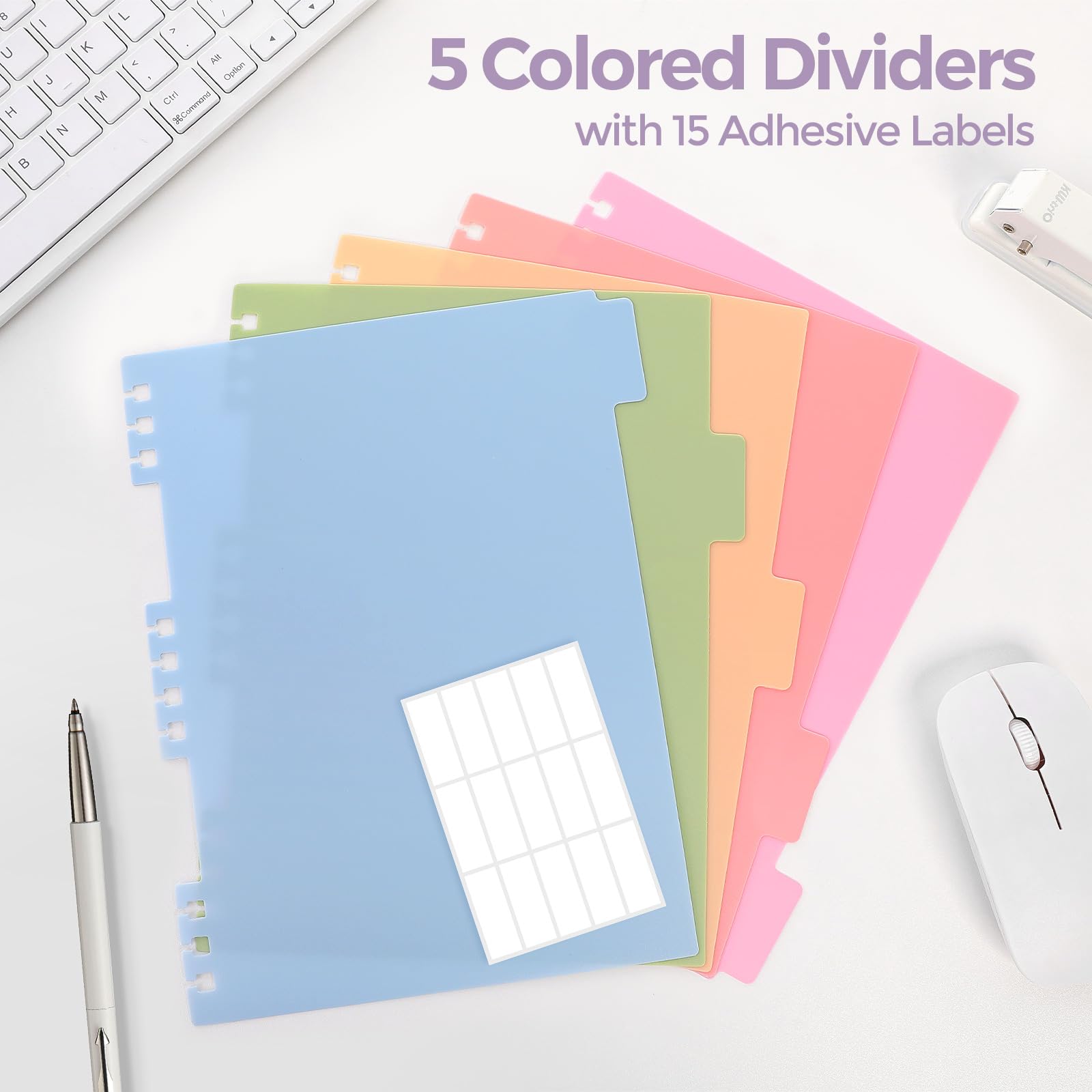 SKYDUE Hardcover Spiral Notebook, 300 Pages 8" x 10" College Ruled Notebook for Work with Dividers & Pockets, 5 Subject Notebook Journals for Women, Double Wire Bound, Tab Stickers Included, Pink