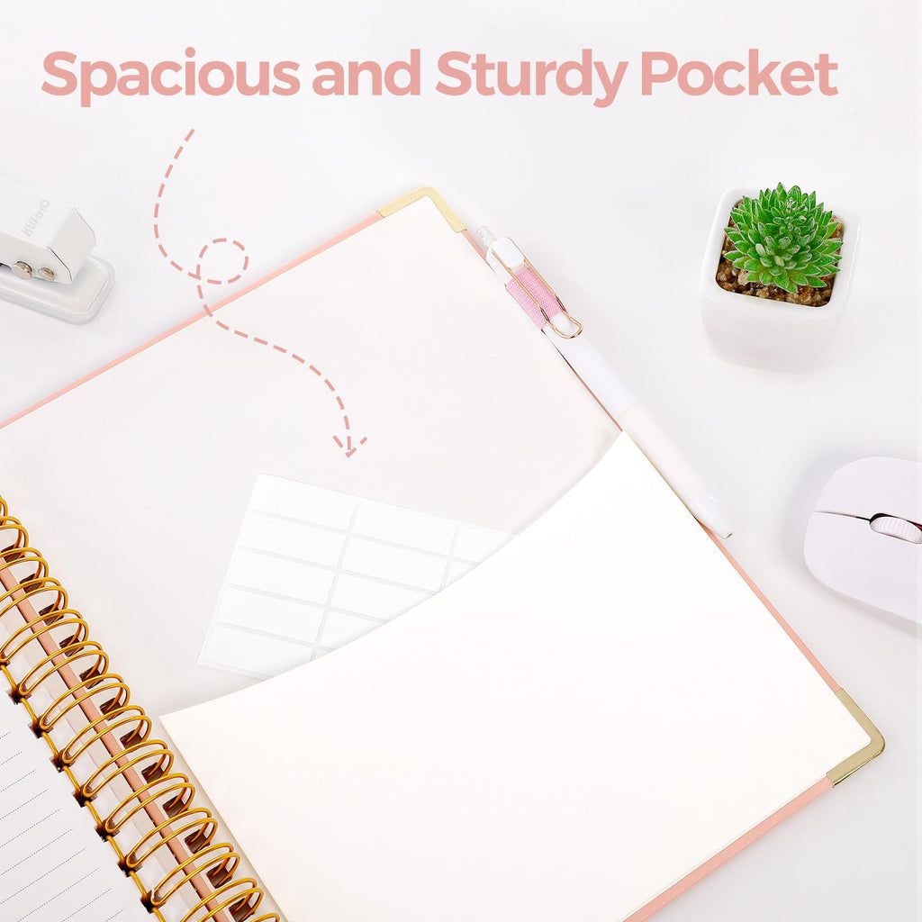 SKYDUE Hardcover Spiral Notebook, 300 Pages 8" x 10" College Ruled Notebook for Work with Dividers & Pockets, 5 Subject Notebook Journals for Women, Double Wire Bound, Tab Stickers Included, Pink