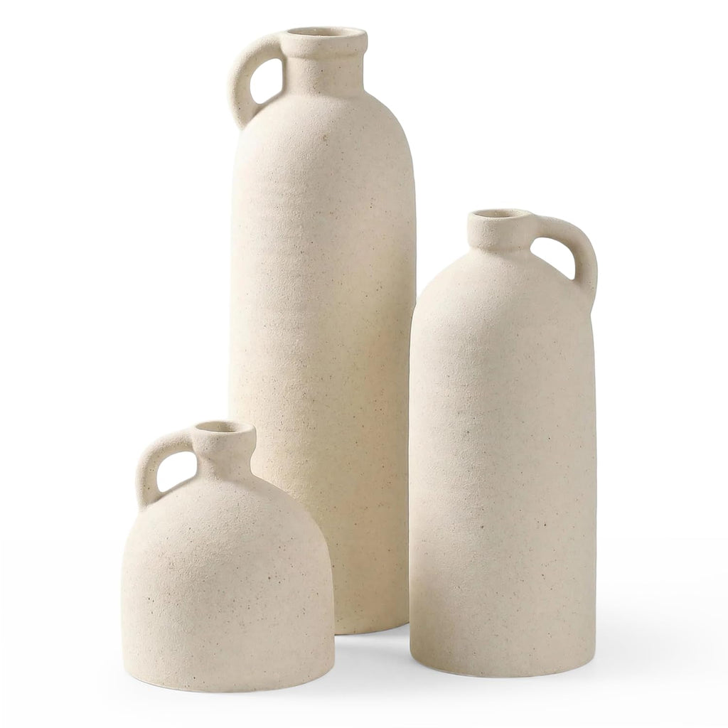 Flower Vase Set of 3, Ceramic Home Decor for Living Room - Modern Rustic Farmhouse Centerpiece for Table, Shelf & Bedroom - Decorative Vases for Office, Bathroom, Dining Desk