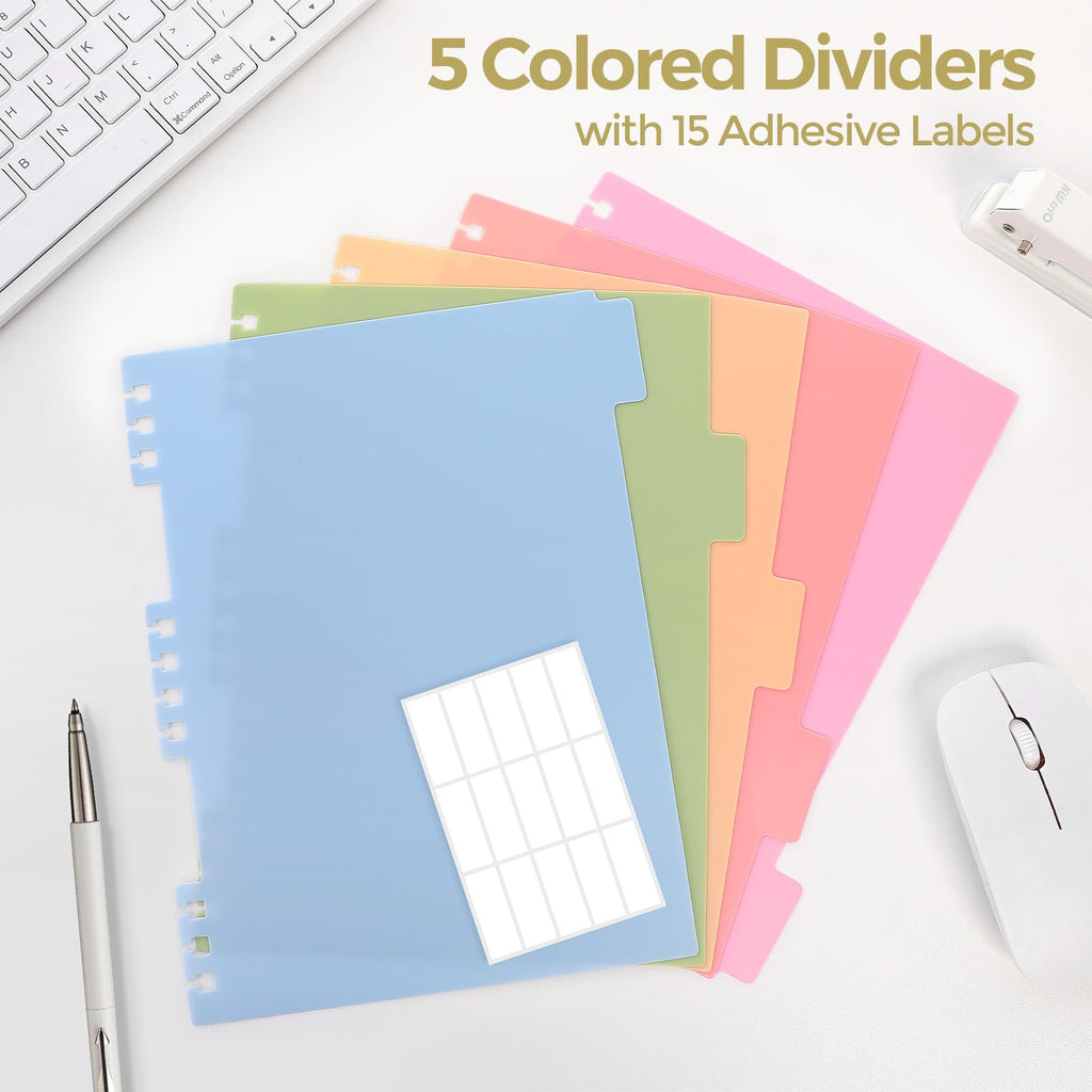 SKYDUE Hardcover Spiral Notebook, 300 Pages 8" x 10" College Ruled Notebook for Work with Dividers & Pockets, 5 Subject Notebook Journals for Women, Double Wire Bound, Tab Stickers Included, Pink
