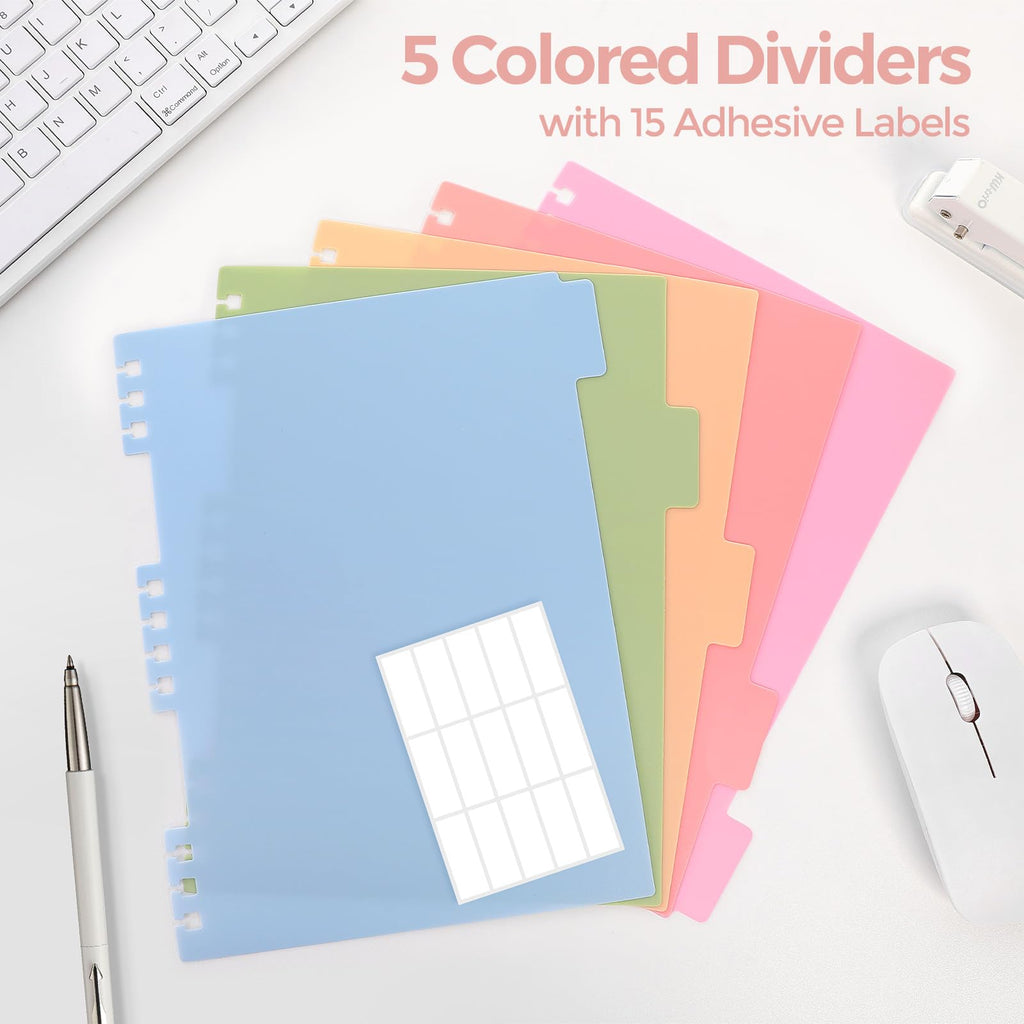 SKYDUE Hardcover Spiral Notebook, 300 Pages 8" x 10" College Ruled Notebook for Work with Dividers & Pockets, 5 Subject Notebook Journals for Women, Double Wire Bound, Tab Stickers Included, Pink