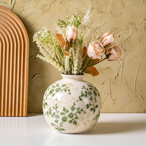 Ceramic Vases Set of 3, Rustic Farmhouse Vases Home Decor, Vintage Chinoiserie Ceramic Floral Vases Decor for Shelves, Ocean Beach Style, Mantle, Fireplace, Coffee Table, Shelf Decorations