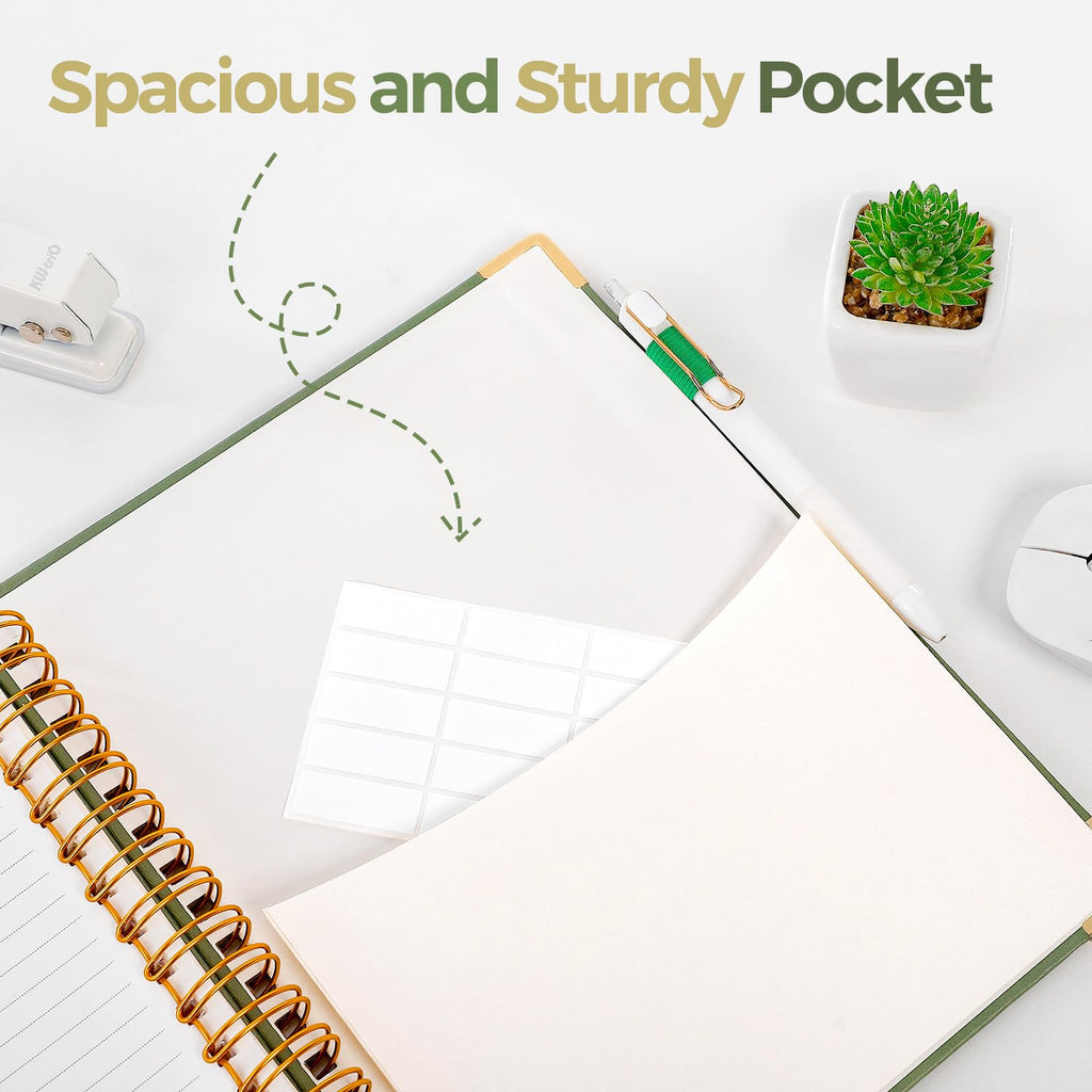 SKYDUE Hardcover Spiral Notebook, 300 Pages 8" x 10" College Ruled Notebook for Work with Dividers & Pockets, 5 Subject Notebook Journals for Women, Double Wire Bound, Tab Stickers Included, Pink