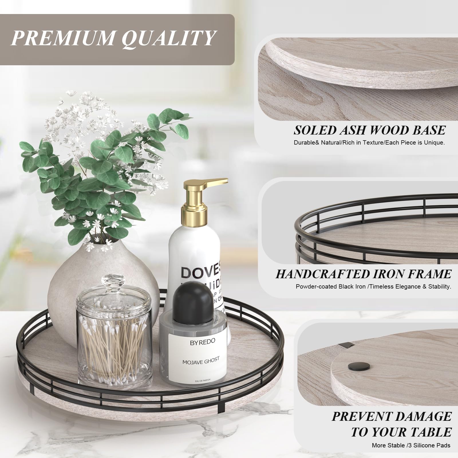 Farmhouse Oak 9" Lazy Susan Turntable Organizer for Cabinet, Round Wooden Lazy Susan Organization and Storage for Dining Table, Pantry, Kitchen, Countertop, Cupboard,Home Decor, Walnut Wood