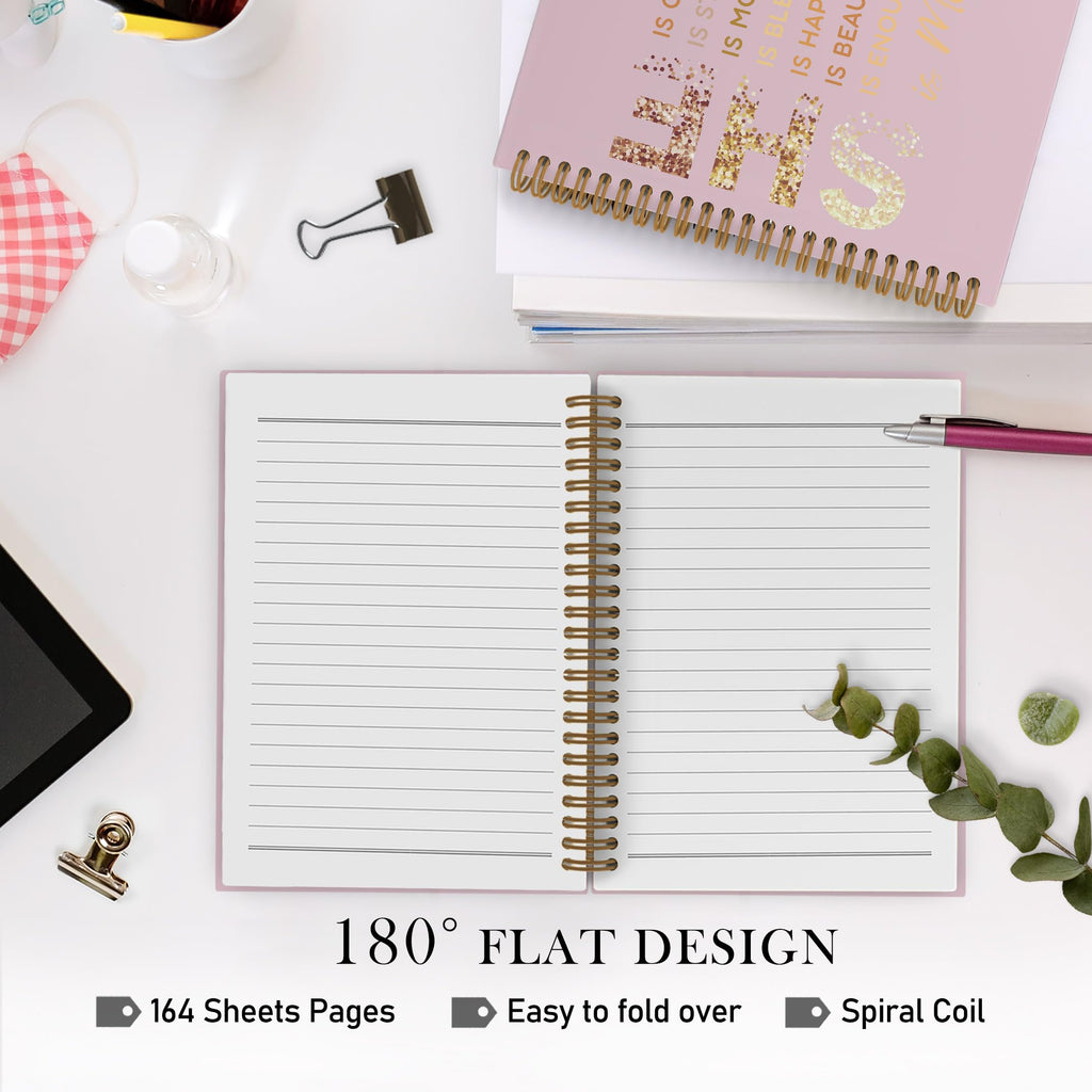 Gold She Is Me Affirmations Spiral Notebook, Inspirational Self Care Journal Notebook, Self Love Notebooks for School Work, Positive Office Supplies Gifts for Women Girls Friends, 5.5x8.3 Inch
