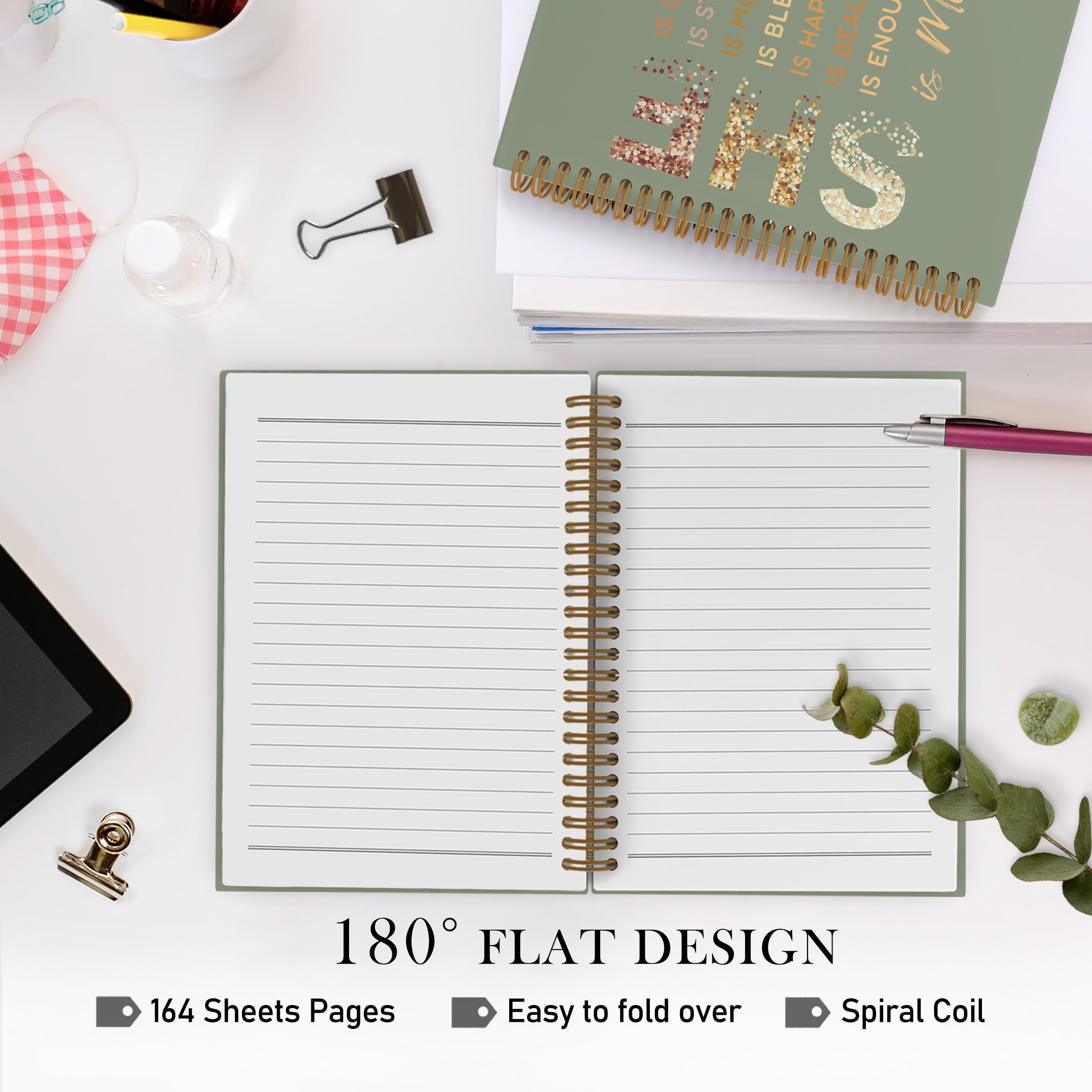 Gold She Is Me Affirmations Spiral Notebook, Inspirational Self Care Journal Notebook, Self Love Notebooks for School Work, Positive Office Supplies Gifts for Women Girls Friends, 5.5x8.3 Inch