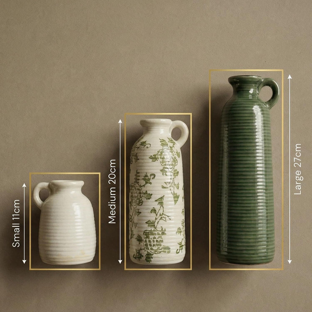 Flower Vase Set of 3, Ceramic Home Decor for Living Room - Modern Rustic Farmhouse Centerpiece for Table, Shelf & Bedroom - Decorative Vases for Office, Bathroom, Dining Desk