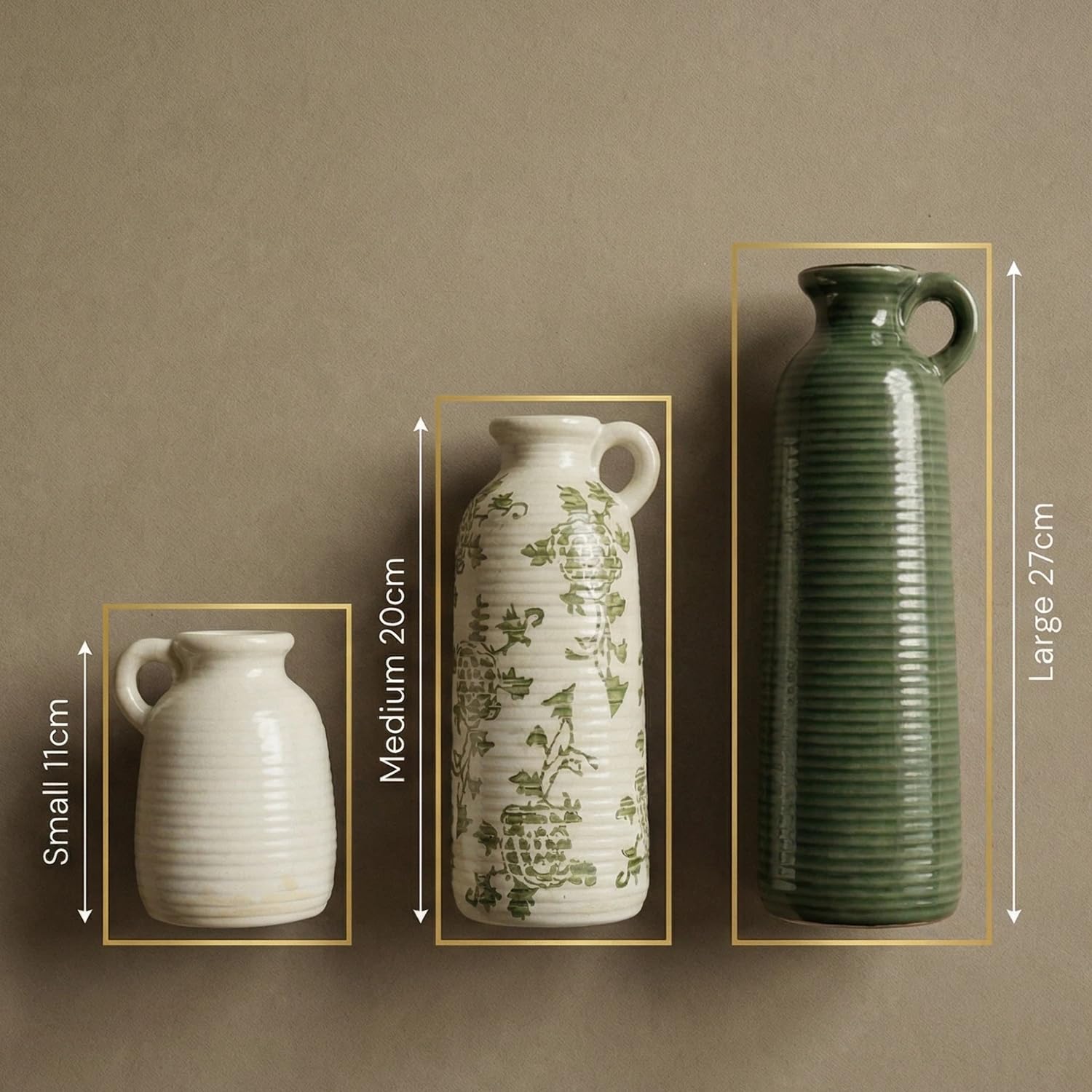 Flower Vase Set of 3, Ceramic Home Decor for Living Room - Modern Rustic Farmhouse Centerpiece for Table, Shelf & Bedroom - Decorative Vases for Office, Bathroom, Dining Desk