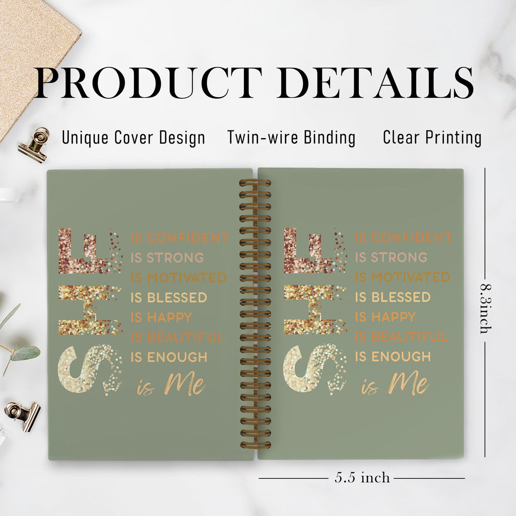 Gold She Is Me Affirmations Spiral Notebook, Inspirational Self Care Journal Notebook, Self Love Notebooks for School Work, Positive Office Supplies Gifts for Women Girls Friends, 5.5x8.3 Inch