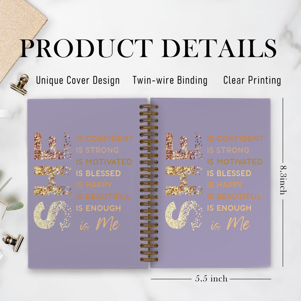 Gold She Is Me Affirmations Spiral Notebook, Inspirational Self Care Journal Notebook, Self Love Notebooks for School Work, Positive Office Supplies Gifts for Women Girls Friends, 5.5x8.3 Inch