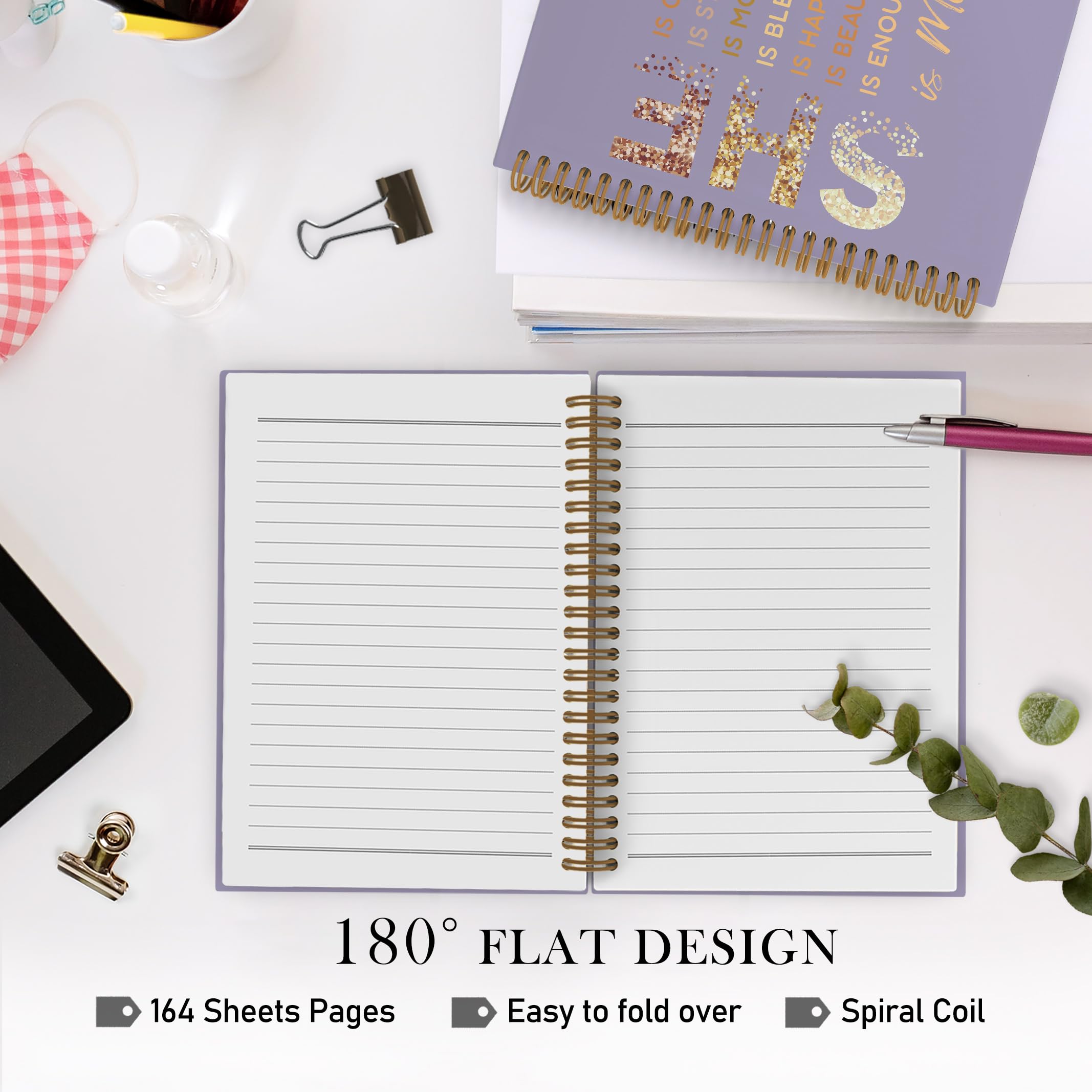 Gold She Is Me Affirmations Spiral Notebook, Inspirational Self Care Journal Notebook, Self Love Notebooks for School Work, Positive Office Supplies Gifts for Women Girls Friends, 5.5x8.3 Inch