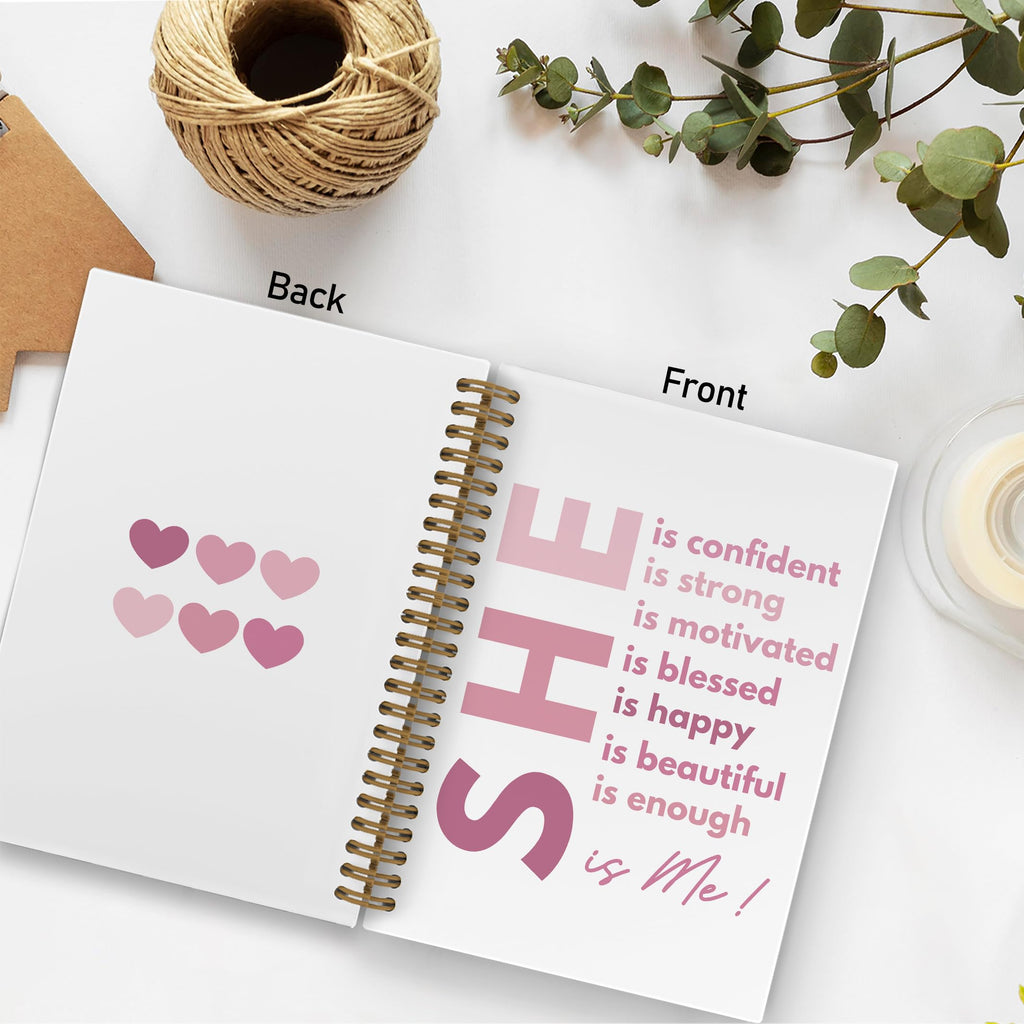 Gold She Is Me Affirmations Spiral Notebook, Inspirational Self Care Journal Notebook, Self Love Notebooks for School Work, Positive Office Supplies Gifts for Women Girls Friends, 5.5x8.3 Inch