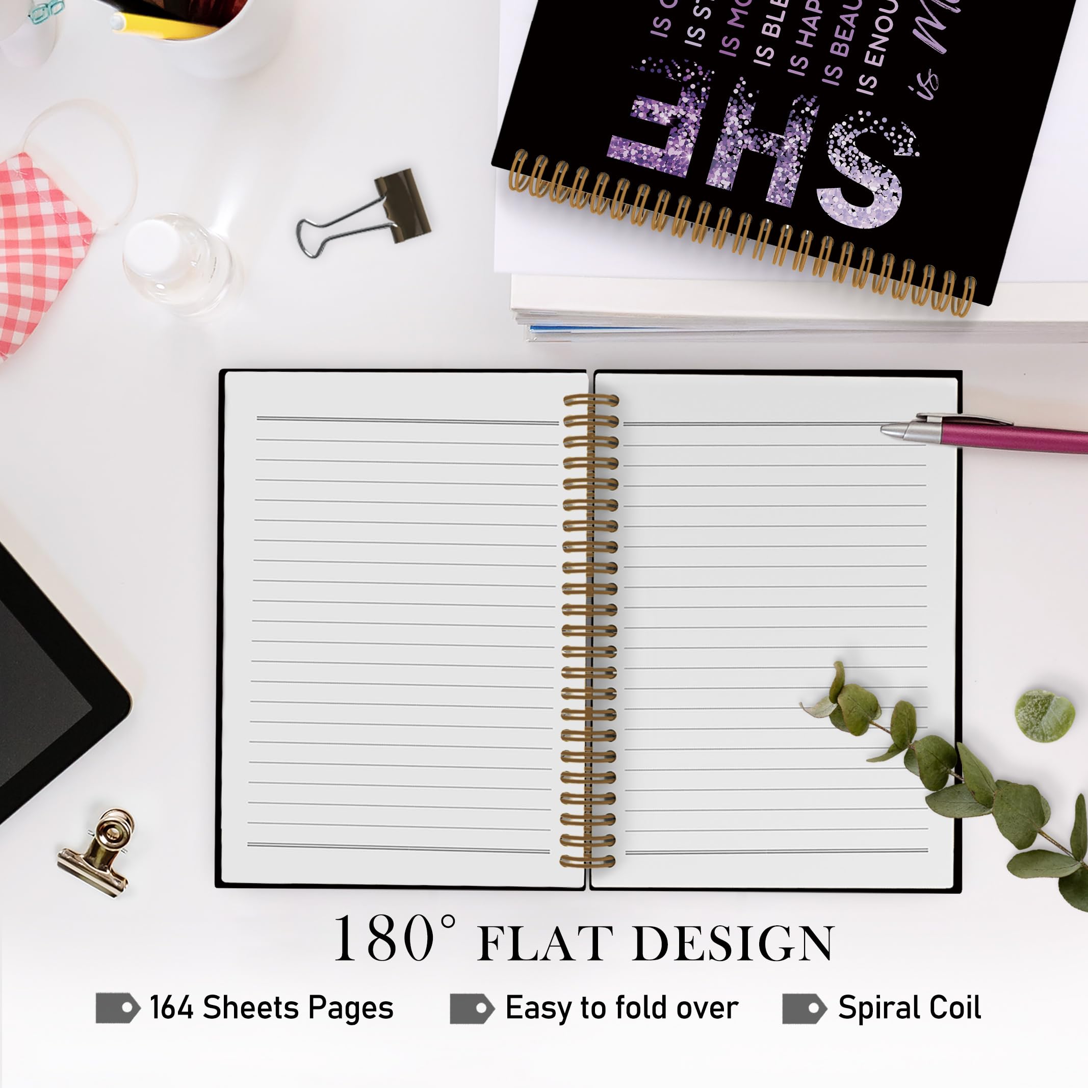 Gold She Is Me Affirmations Spiral Notebook, Inspirational Self Care Journal Notebook, Self Love Notebooks for School Work, Positive Office Supplies Gifts for Women Girls Friends, 5.5x8.3 Inch