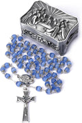 Rosary Beads Catholic for Woman - Italy 8-9mm AAA+ Natural Blue Cat Eyes Gemstone Rosary Beads.
