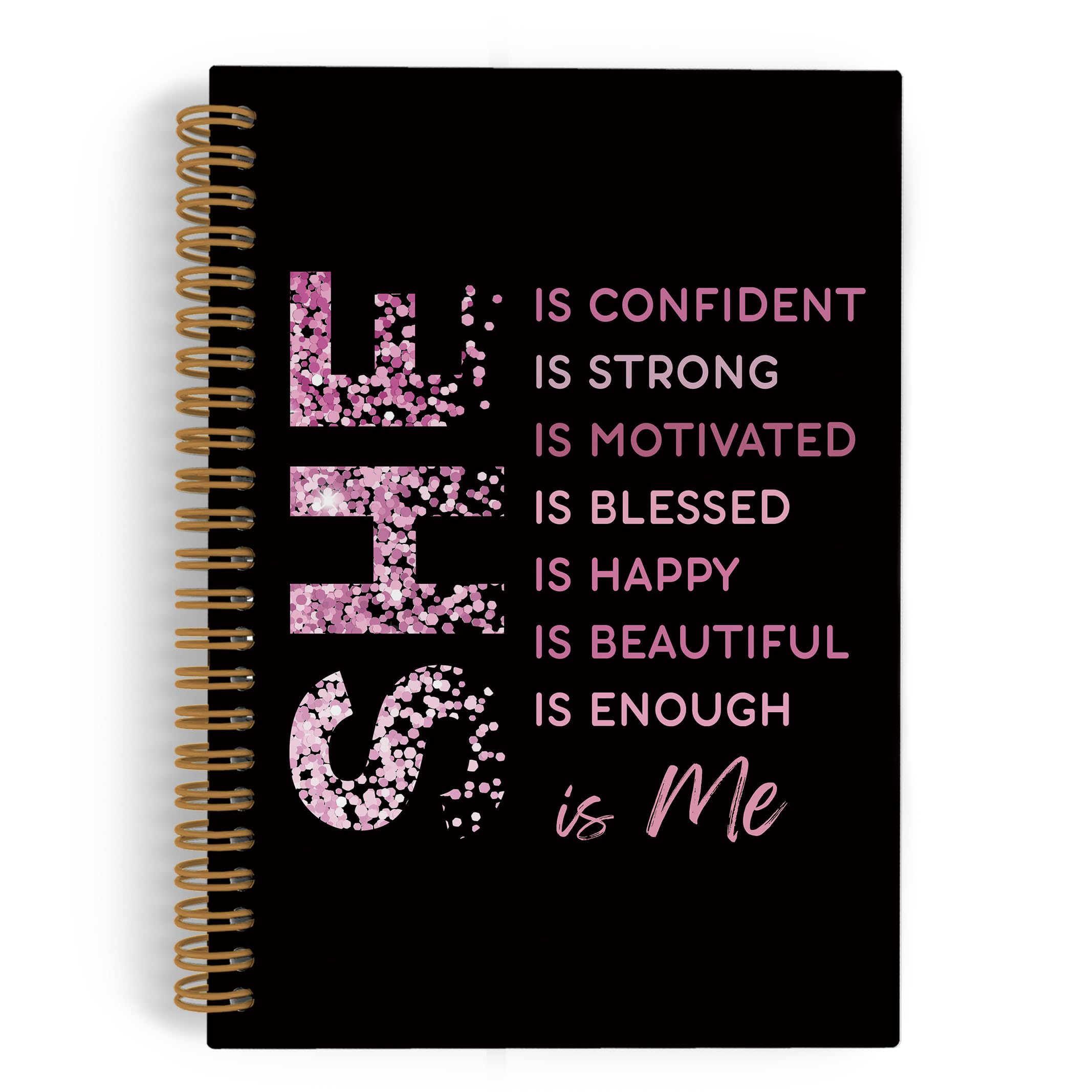 Gold She Is Me Affirmations Spiral Notebook, Inspirational Self Care Journal Notebook, Self Love Notebooks for School Work, Positive Office Supplies Gifts for Women Girls Friends, 5.5x8.3 Inch
