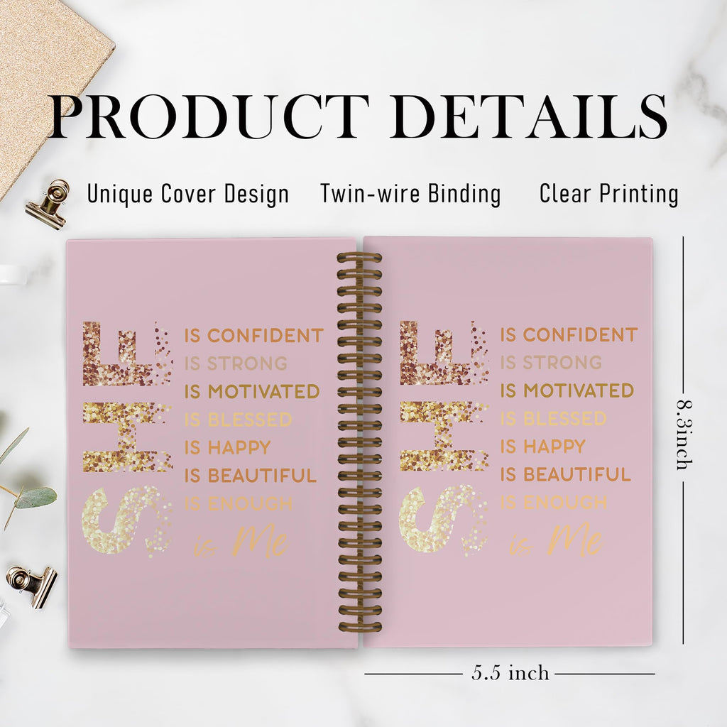 Gold She Is Me Affirmations Spiral Notebook, Inspirational Self Care Journal Notebook, Self Love Notebooks for School Work, Positive Office Supplies Gifts for Women Girls Friends, 5.5x8.3 Inch