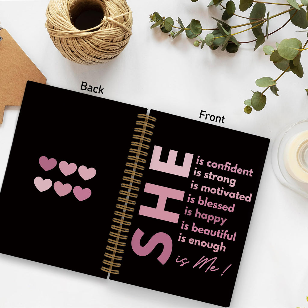 Gold She Is Me Affirmations Spiral Notebook, Inspirational Self Care Journal Notebook, Self Love Notebooks for School Work, Positive Office Supplies Gifts for Women Girls Friends, 5.5x8.3 Inch