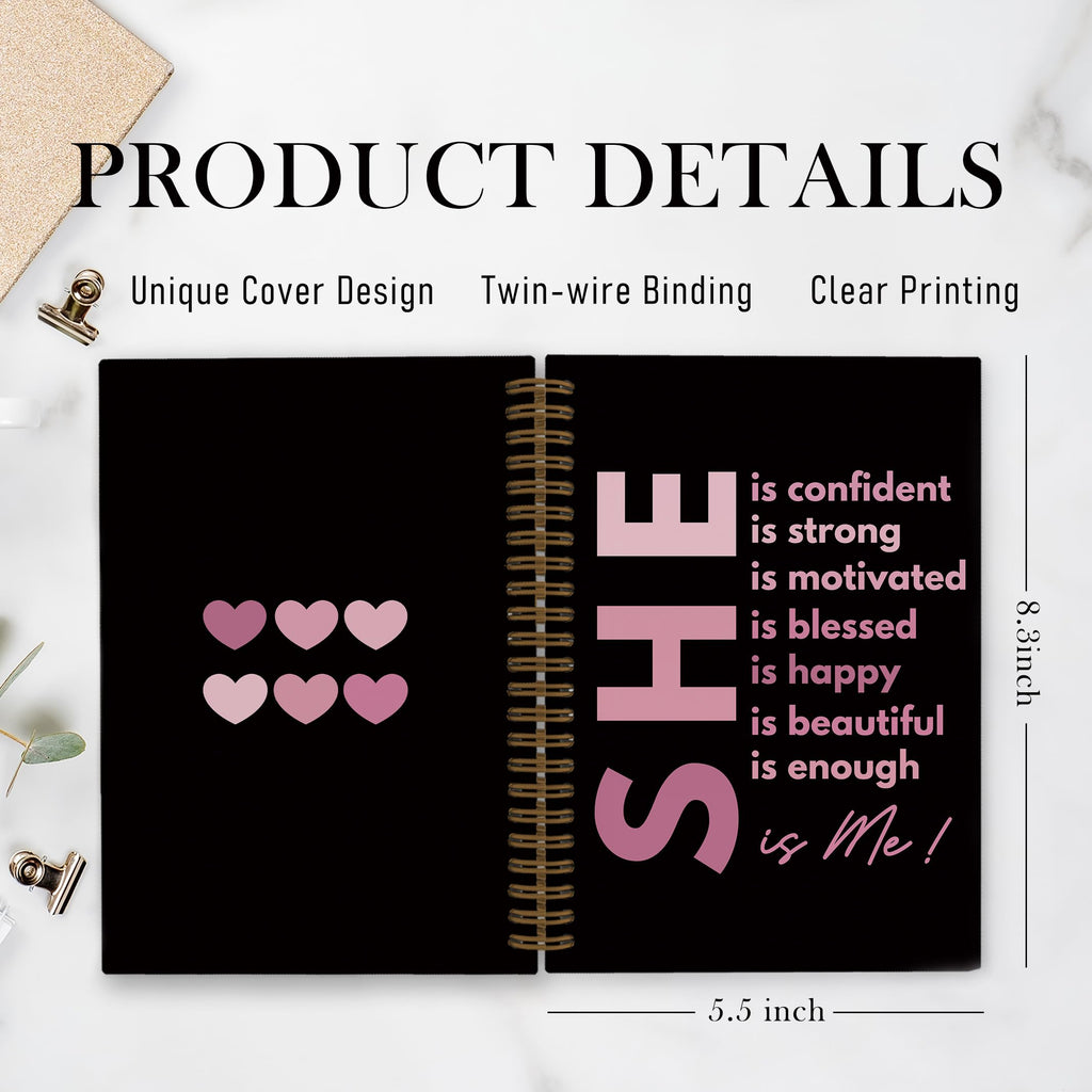 Gold She Is Me Affirmations Spiral Notebook, Inspirational Self Care Journal Notebook, Self Love Notebooks for School Work, Positive Office Supplies Gifts for Women Girls Friends, 5.5x8.3 Inch