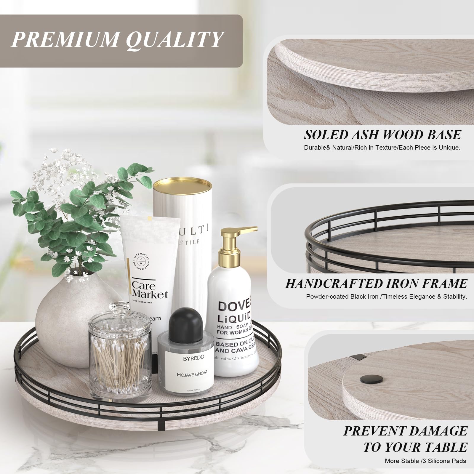 Farmhouse Oak 9" Lazy Susan Turntable Organizer for Cabinet, Round Wooden Lazy Susan Organization and Storage for Dining Table, Pantry, Kitchen, Countertop, Cupboard,Home Decor, Walnut Wood