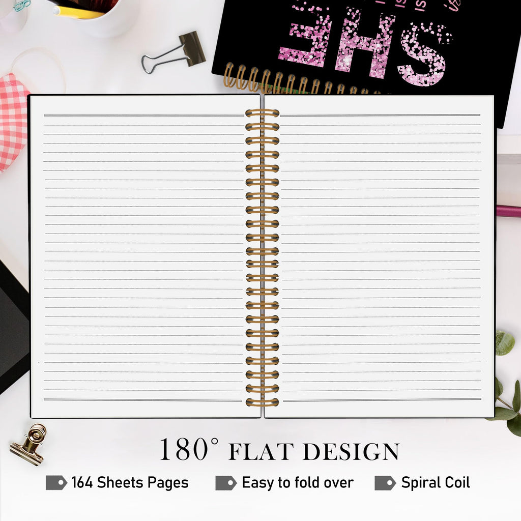 Gold She Is Me Affirmations Spiral Notebook, Inspirational Self Care Journal Notebook, Self Love Notebooks for School Work, Positive Office Supplies Gifts for Women Girls Friends, 5.5x8.3 Inch