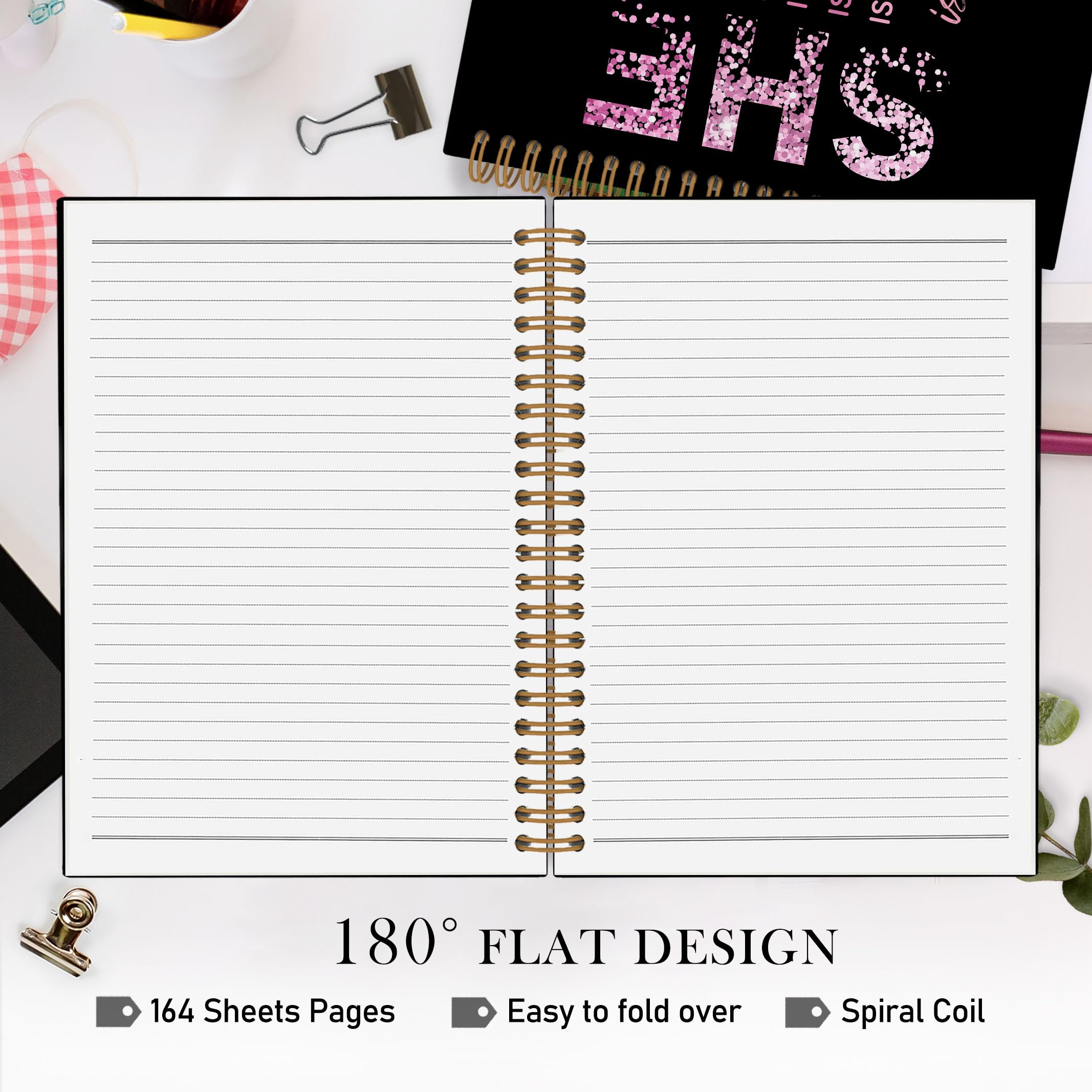 Gold She Is Me Affirmations Spiral Notebook, Inspirational Self Care Journal Notebook, Self Love Notebooks for School Work, Positive Office Supplies Gifts for Women Girls Friends, 5.5x8.3 Inch