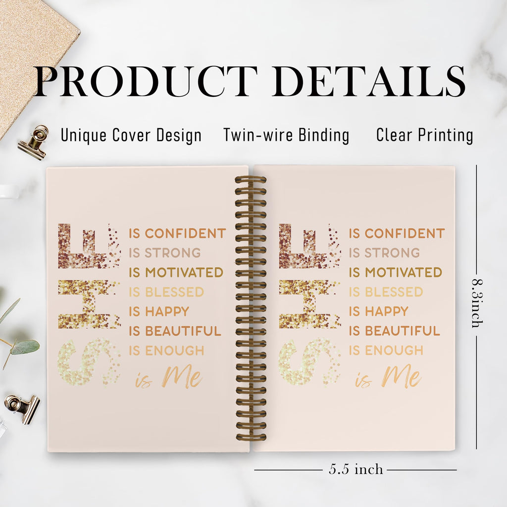 Gold She Is Me Affirmations Spiral Notebook, Inspirational Self Care Journal Notebook, Self Love Notebooks for School Work, Positive Office Supplies Gifts for Women Girls Friends, 5.5x8.3 Inch