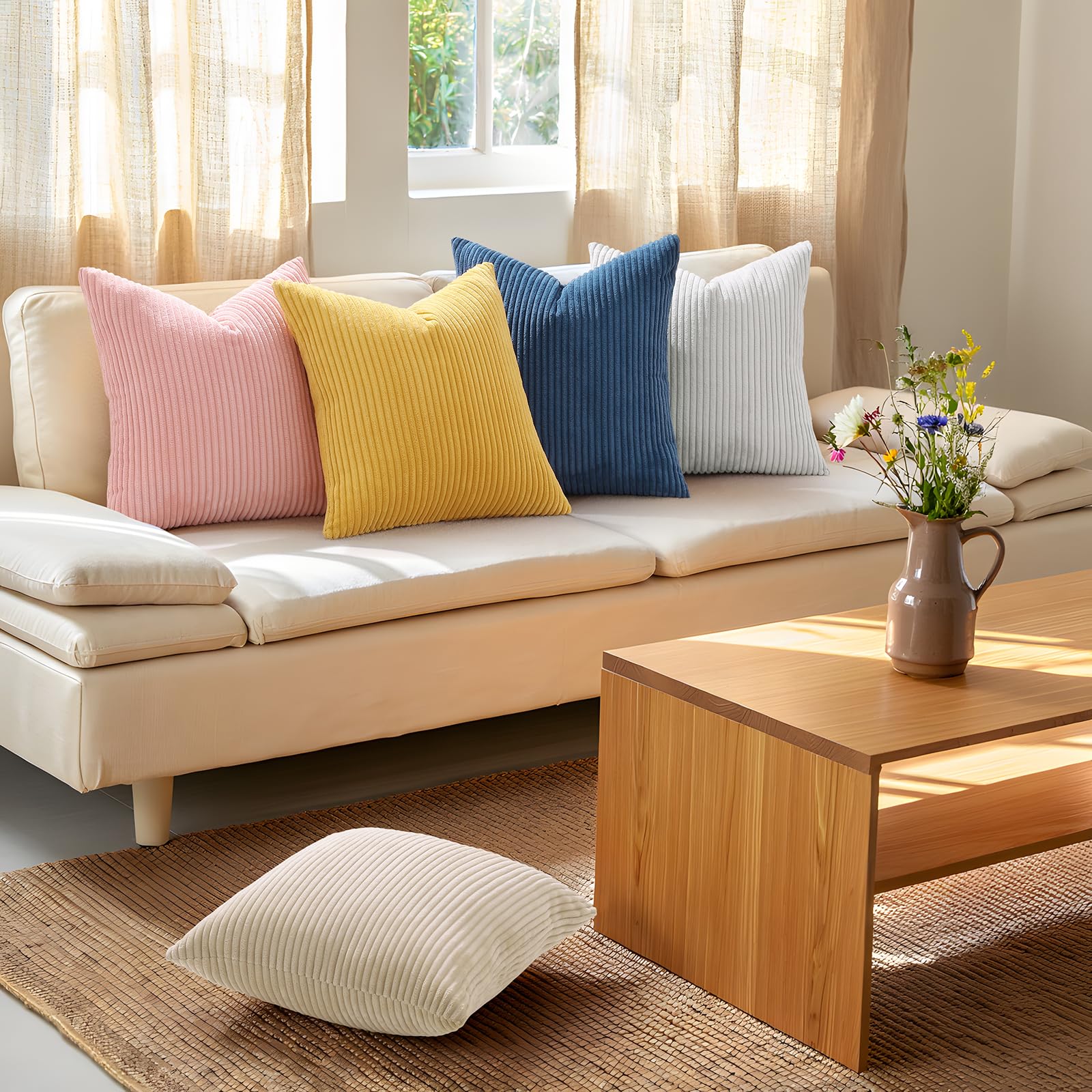 Mecatny Corduroy Throw Pillow Covers 16x16
