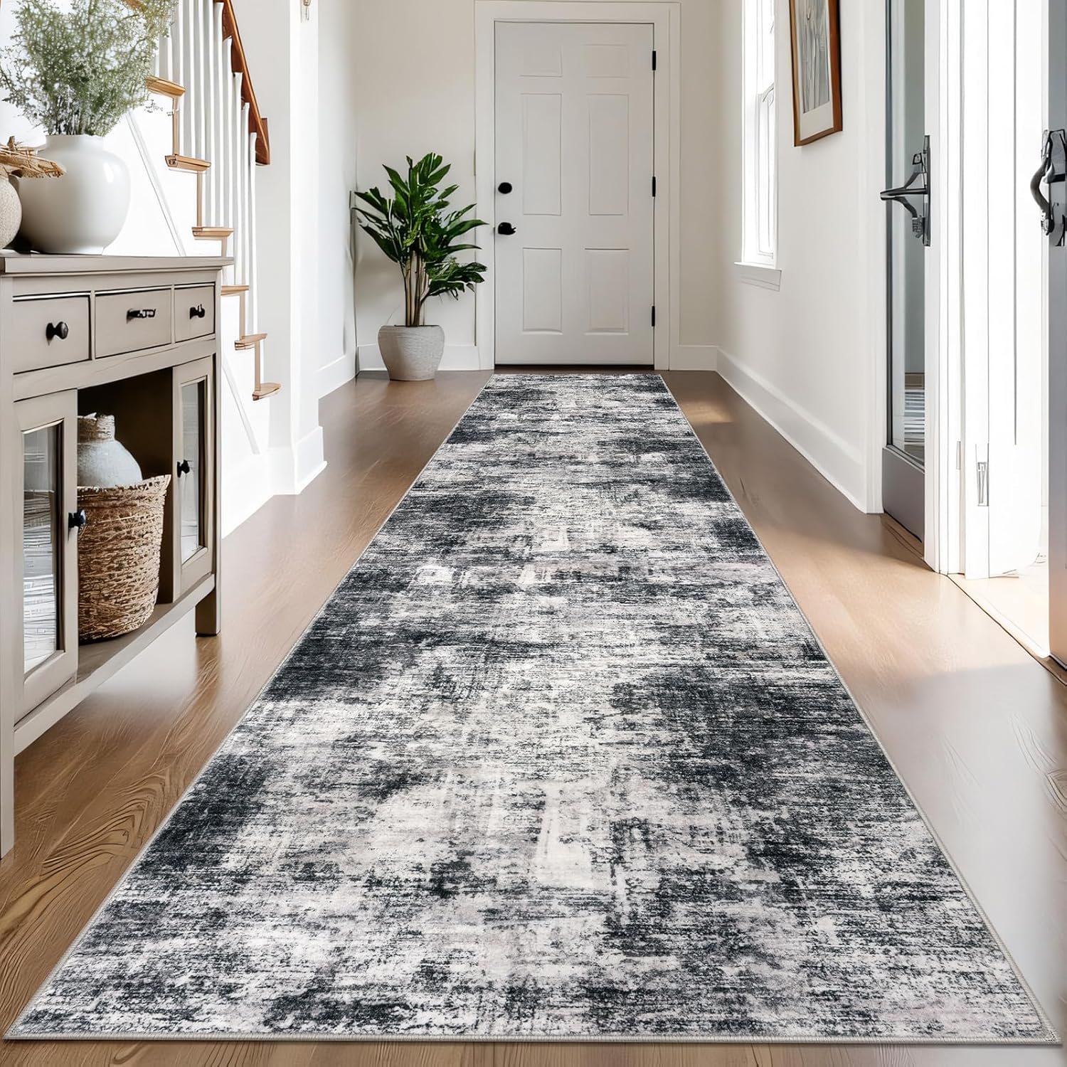 IOHOUZE Abstract Area Rug 3x5 Ft Washable Rugs for Entryway Indoor, Non Slip Kitchen Rug Printed Faux Wool Throw Rugs, Indoor Door Mat for Door Entrance Foyer Living Room, Grey Beige