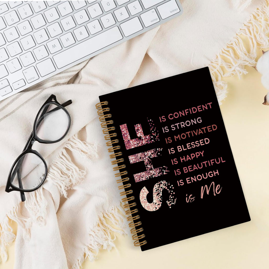 Gold She Is Me Affirmations Spiral Notebook, Inspirational Self Care Journal Notebook, Self Love Notebooks for School Work, Positive Office Supplies Gifts for Women Girls Friends, 5.5x8.3 Inch