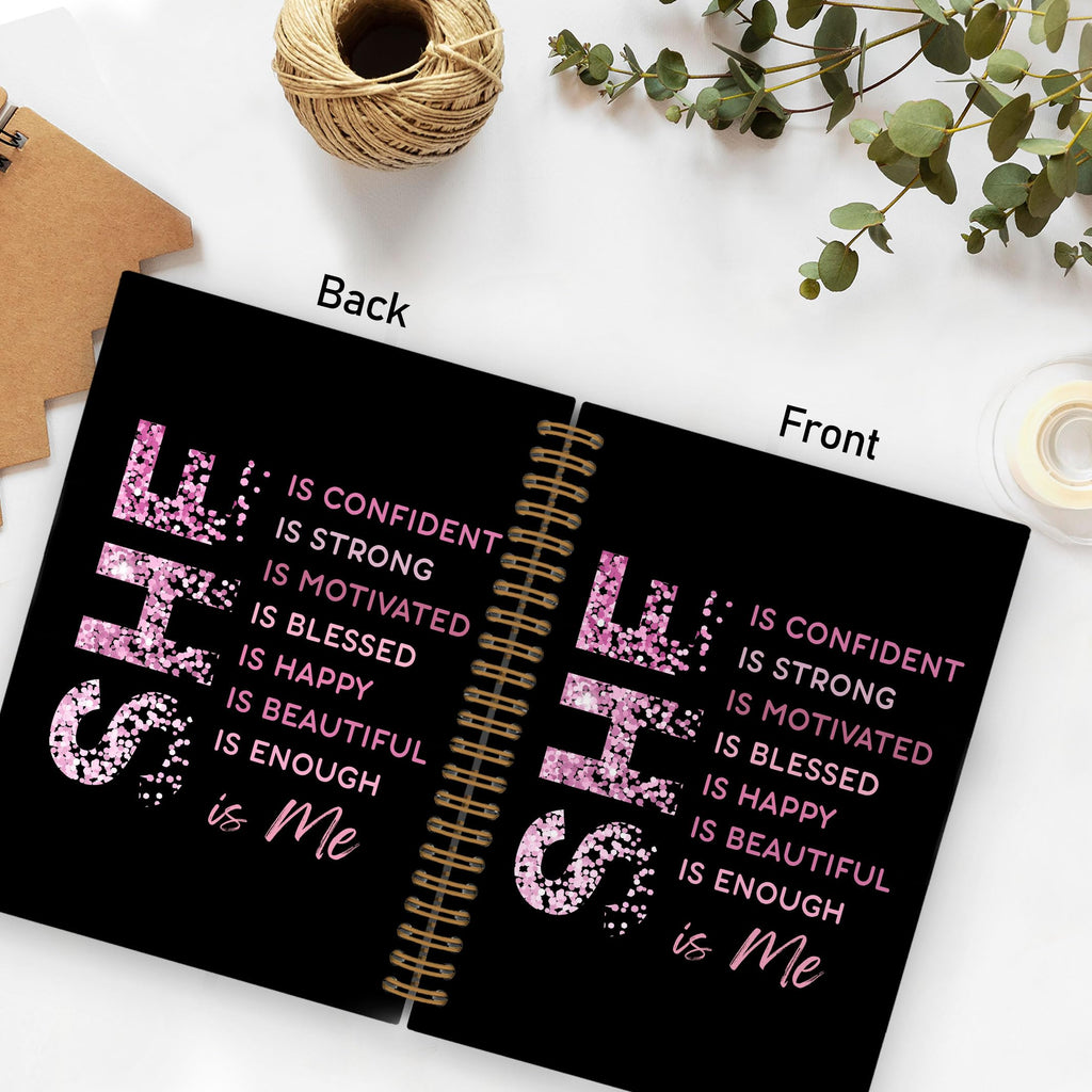 Gold She Is Me Affirmations Spiral Notebook, Inspirational Self Care Journal Notebook, Self Love Notebooks for School Work, Positive Office Supplies Gifts for Women Girls Friends, 5.5x8.3 Inch