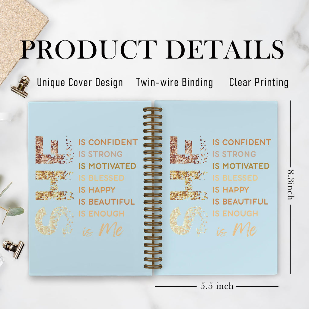 Gold She Is Me Affirmations Spiral Notebook, Inspirational Self Care Journal Notebook, Self Love Notebooks for School Work, Positive Office Supplies Gifts for Women Girls Friends, 5.5x8.3 Inch