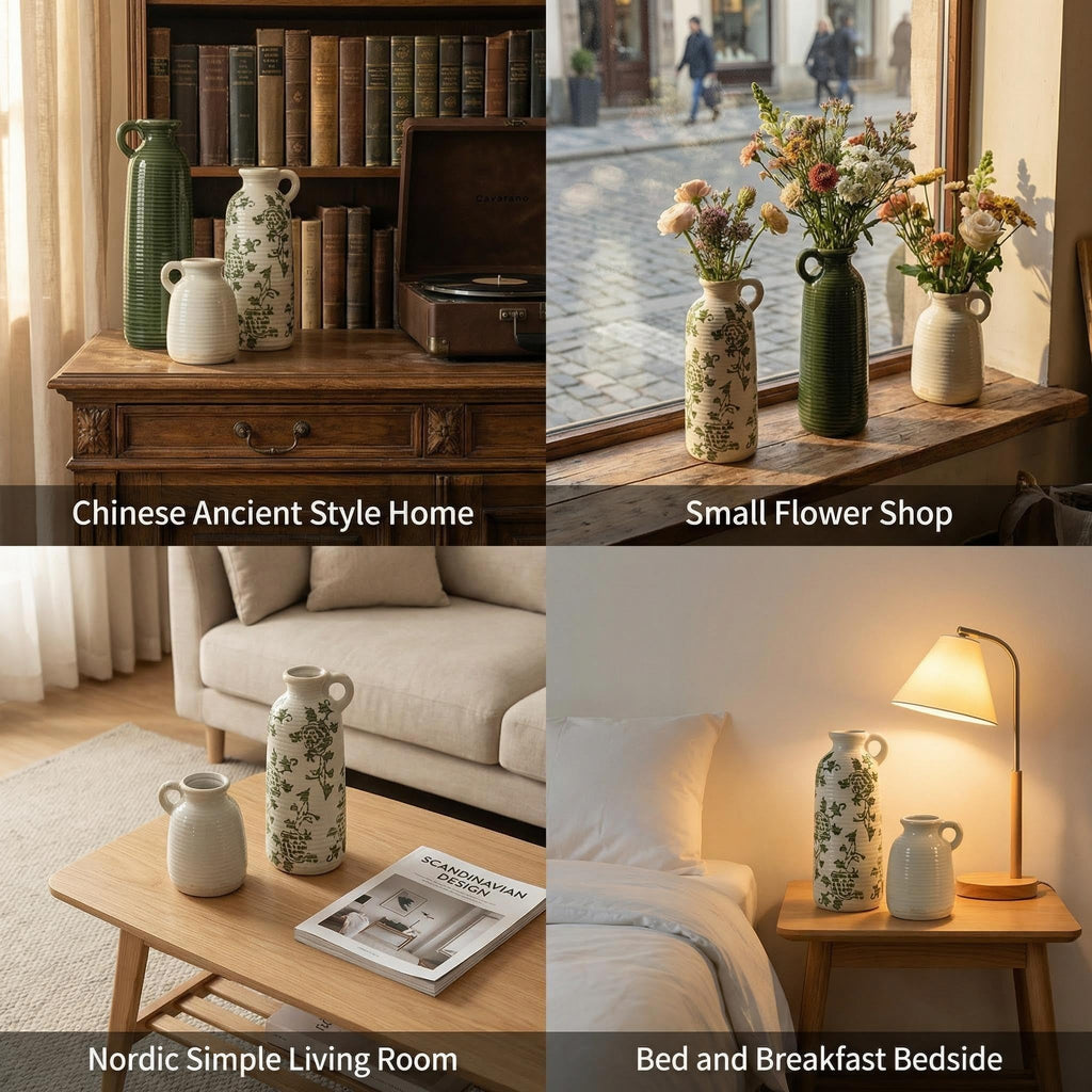 Flower Vase Set of 3, Ceramic Home Decor for Living Room - Modern Rustic Farmhouse Centerpiece for Table, Shelf & Bedroom - Decorative Vases for Office, Bathroom, Dining Desk