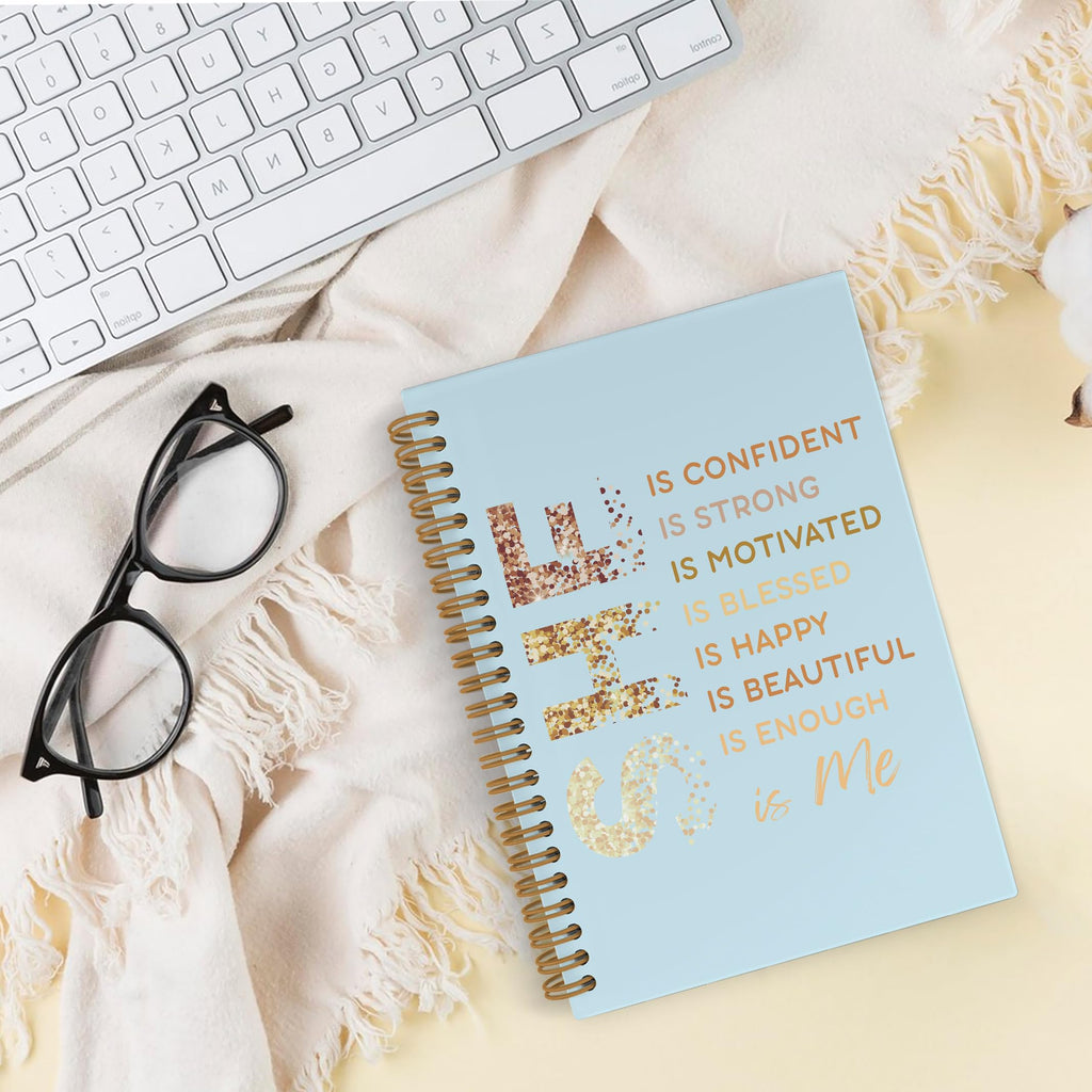 Gold She Is Me Affirmations Spiral Notebook, Inspirational Self Care Journal Notebook, Self Love Notebooks for School Work, Positive Office Supplies Gifts for Women Girls Friends, 5.5x8.3 Inch