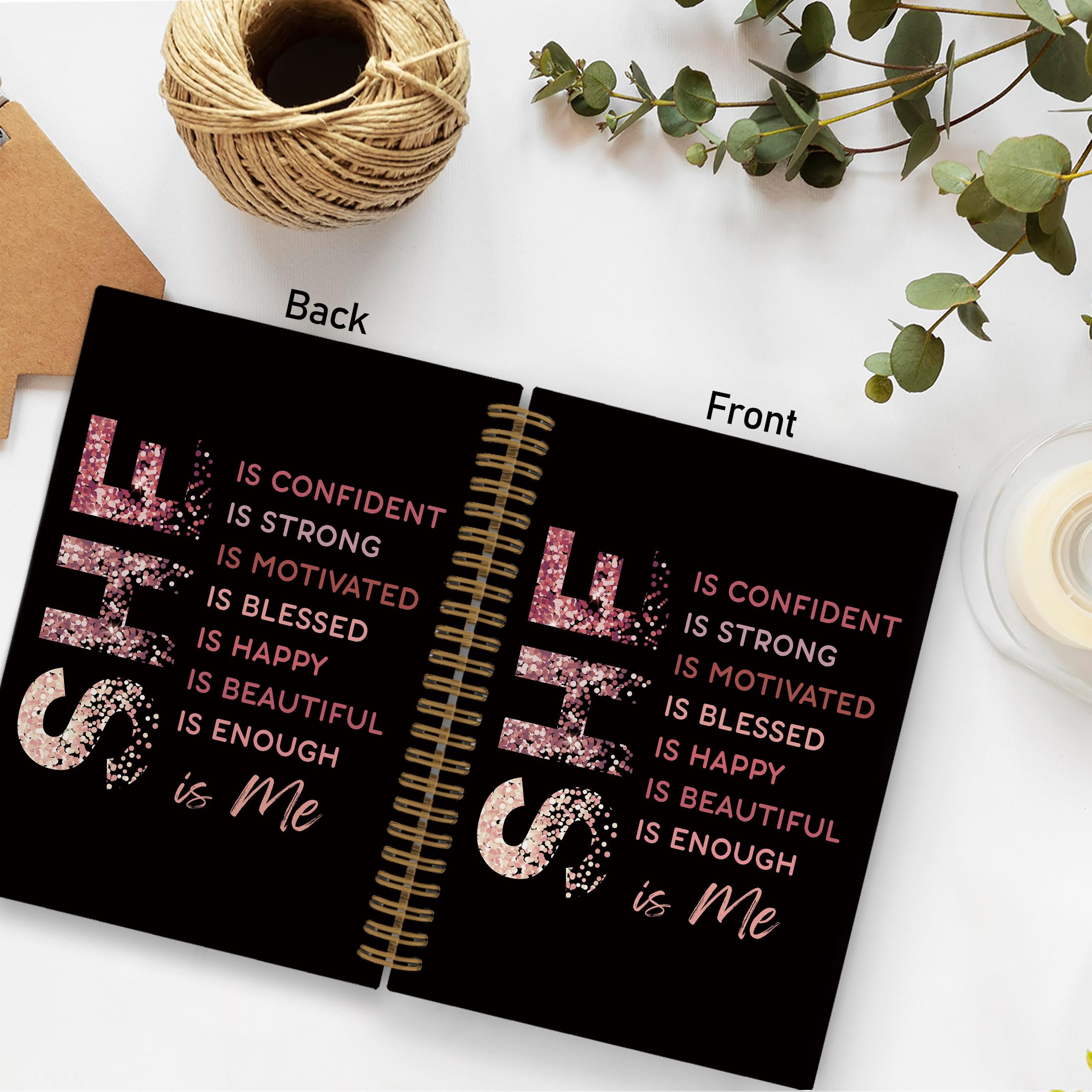 Gold She Is Me Affirmations Spiral Notebook, Inspirational Self Care Journal Notebook, Self Love Notebooks for School Work, Positive Office Supplies Gifts for Women Girls Friends, 5.5x8.3 Inch