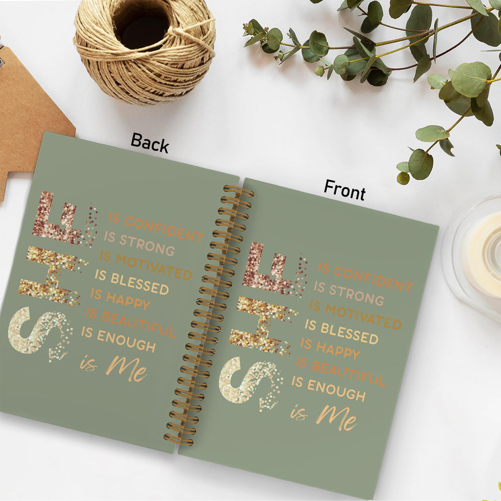 Gold She Is Me Affirmations Spiral Notebook, Inspirational Self Care Journal Notebook, Self Love Notebooks for School Work, Positive Office Supplies Gifts for Women Girls Friends, 5.5x8.3 Inch