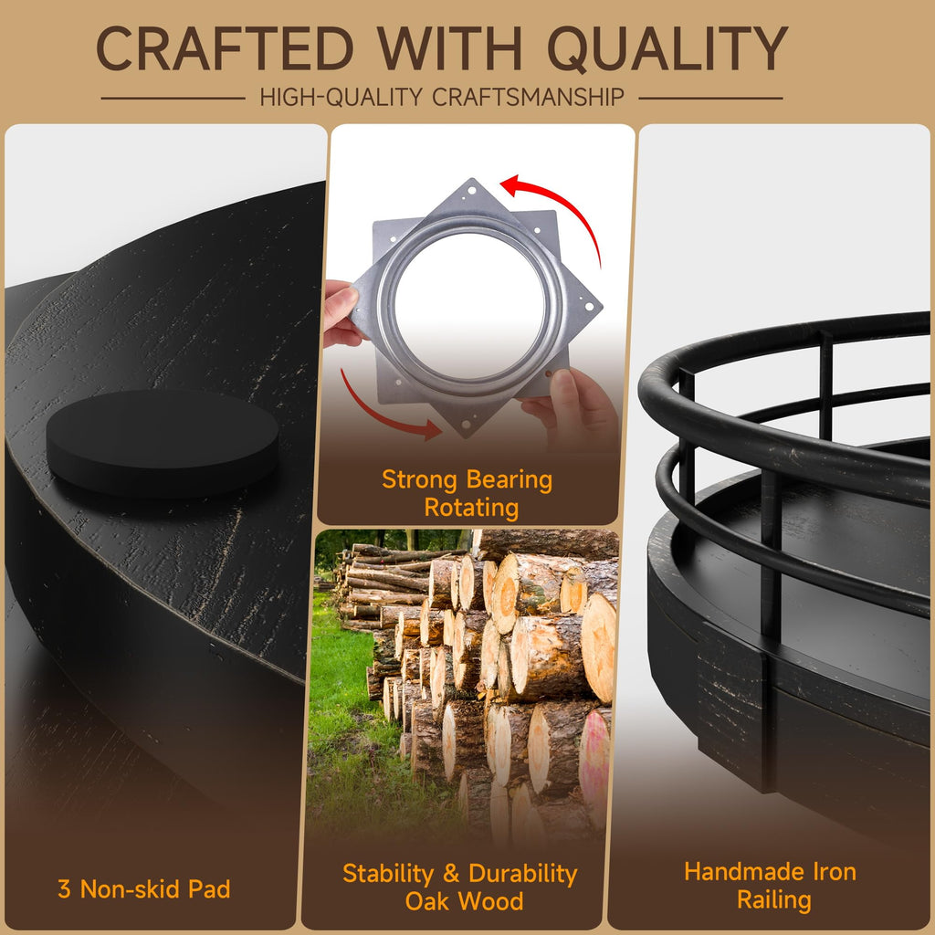 Farmhouse Oak 9" Lazy Susan Turntable Organizer for Cabinet, Round Wooden Lazy Susan Organization and Storage for Dining Table, Pantry, Kitchen, Countertop, Cupboard,Home Decor, Walnut Wood