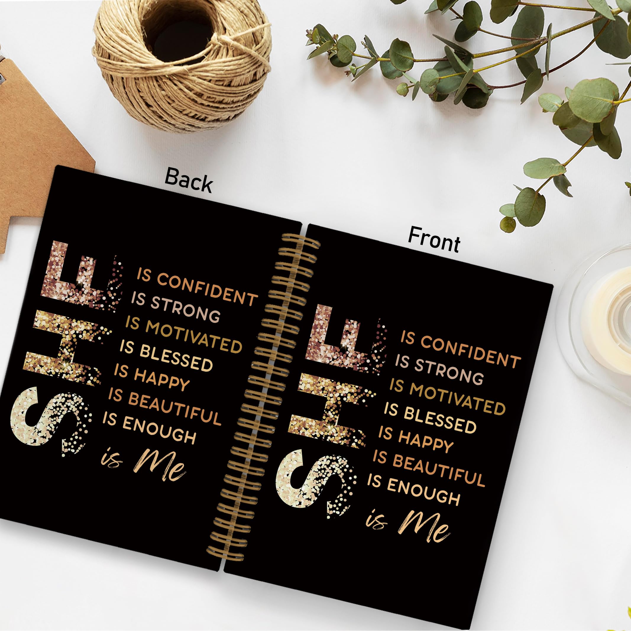 Gold She Is Me Affirmations Spiral Notebook, Inspirational Self Care Journal Notebook, Self Love Notebooks for School Work, Positive Office Supplies Gifts for Women Girls Friends, 5.5x8.3 Inch