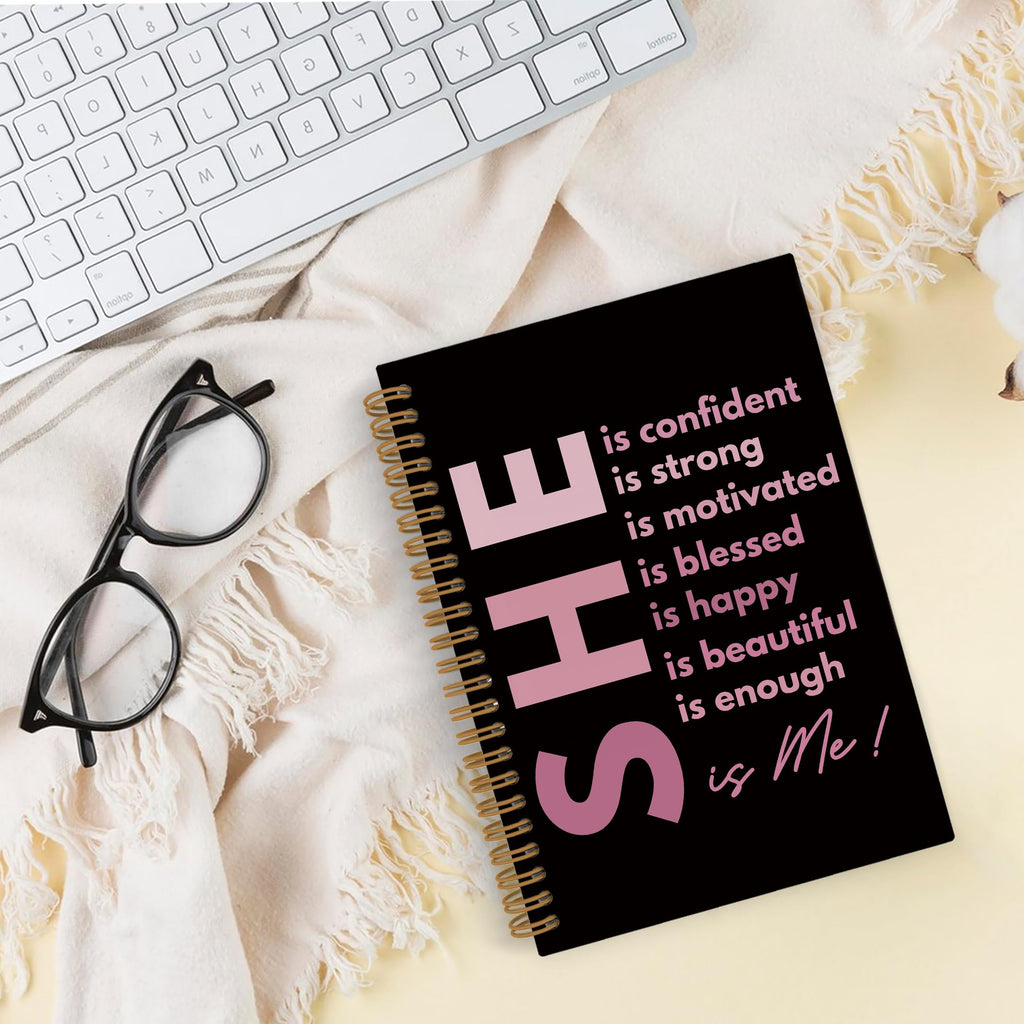 Gold She Is Me Affirmations Spiral Notebook, Inspirational Self Care Journal Notebook, Self Love Notebooks for School Work, Positive Office Supplies Gifts for Women Girls Friends, 5.5x8.3 Inch