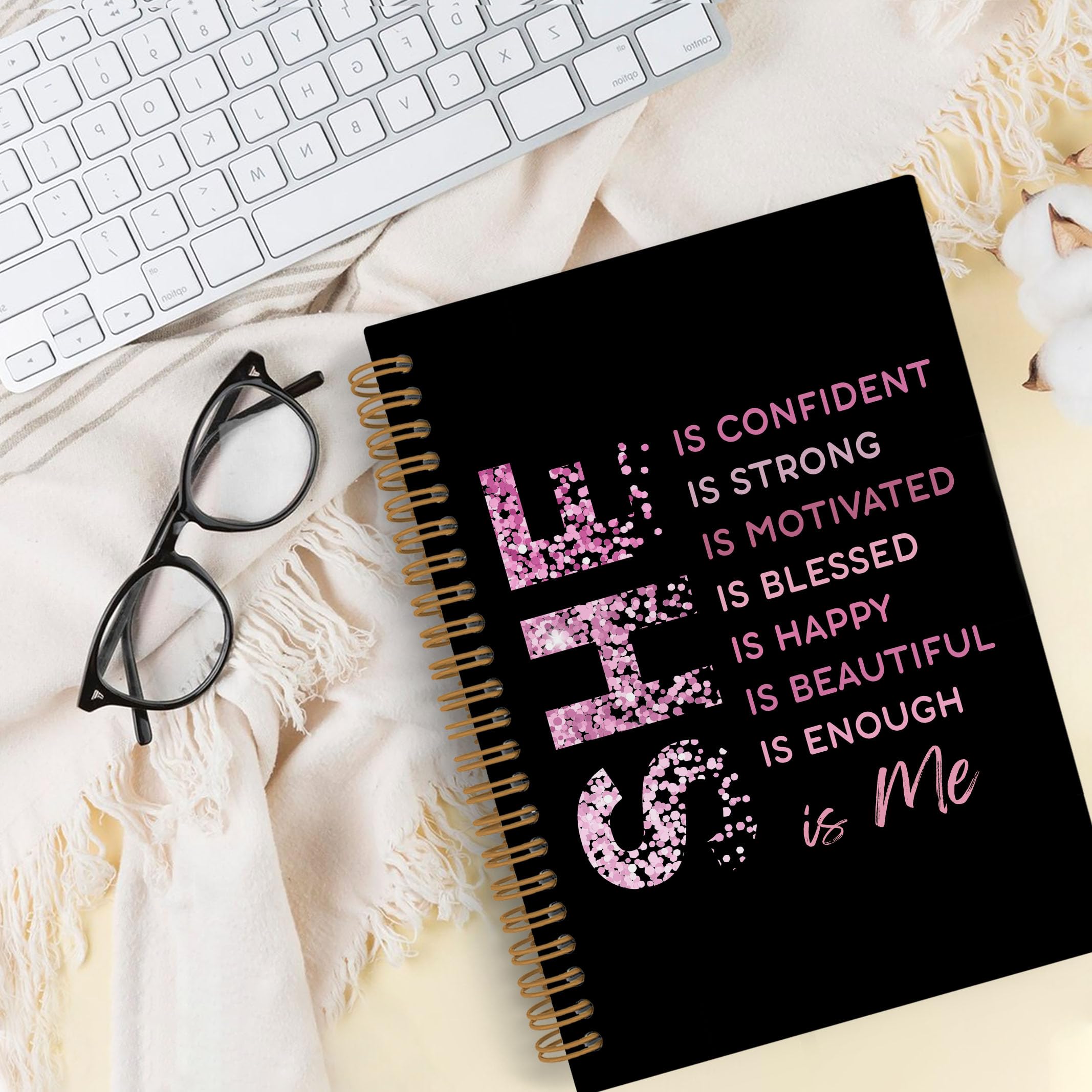 Gold She Is Me Affirmations Spiral Notebook, Inspirational Self Care Journal Notebook, Self Love Notebooks for School Work, Positive Office Supplies Gifts for Women Girls Friends, 5.5x8.3 Inch