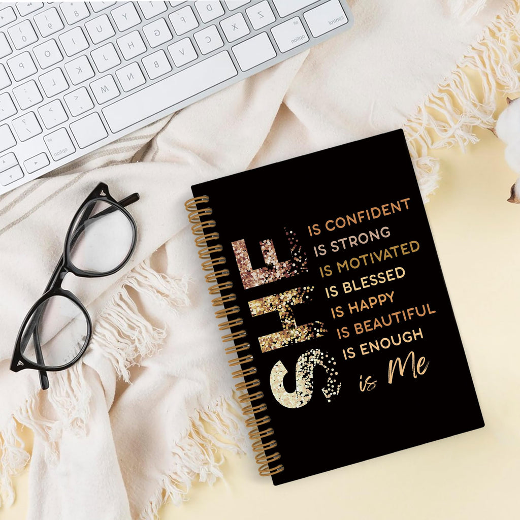 Gold She Is Me Affirmations Spiral Notebook, Inspirational Self Care Journal Notebook, Self Love Notebooks for School Work, Positive Office Supplies Gifts for Women Girls Friends, 5.5x8.3 Inch
