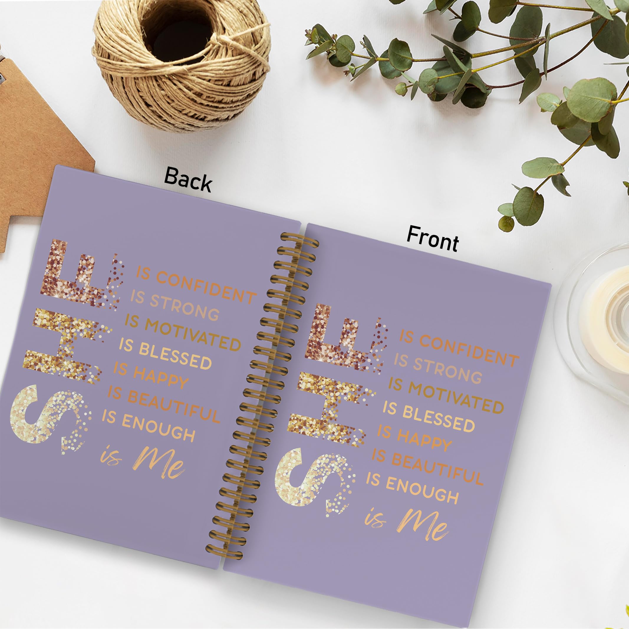 Gold She Is Me Affirmations Spiral Notebook, Inspirational Self Care Journal Notebook, Self Love Notebooks for School Work, Positive Office Supplies Gifts for Women Girls Friends, 5.5x8.3 Inch