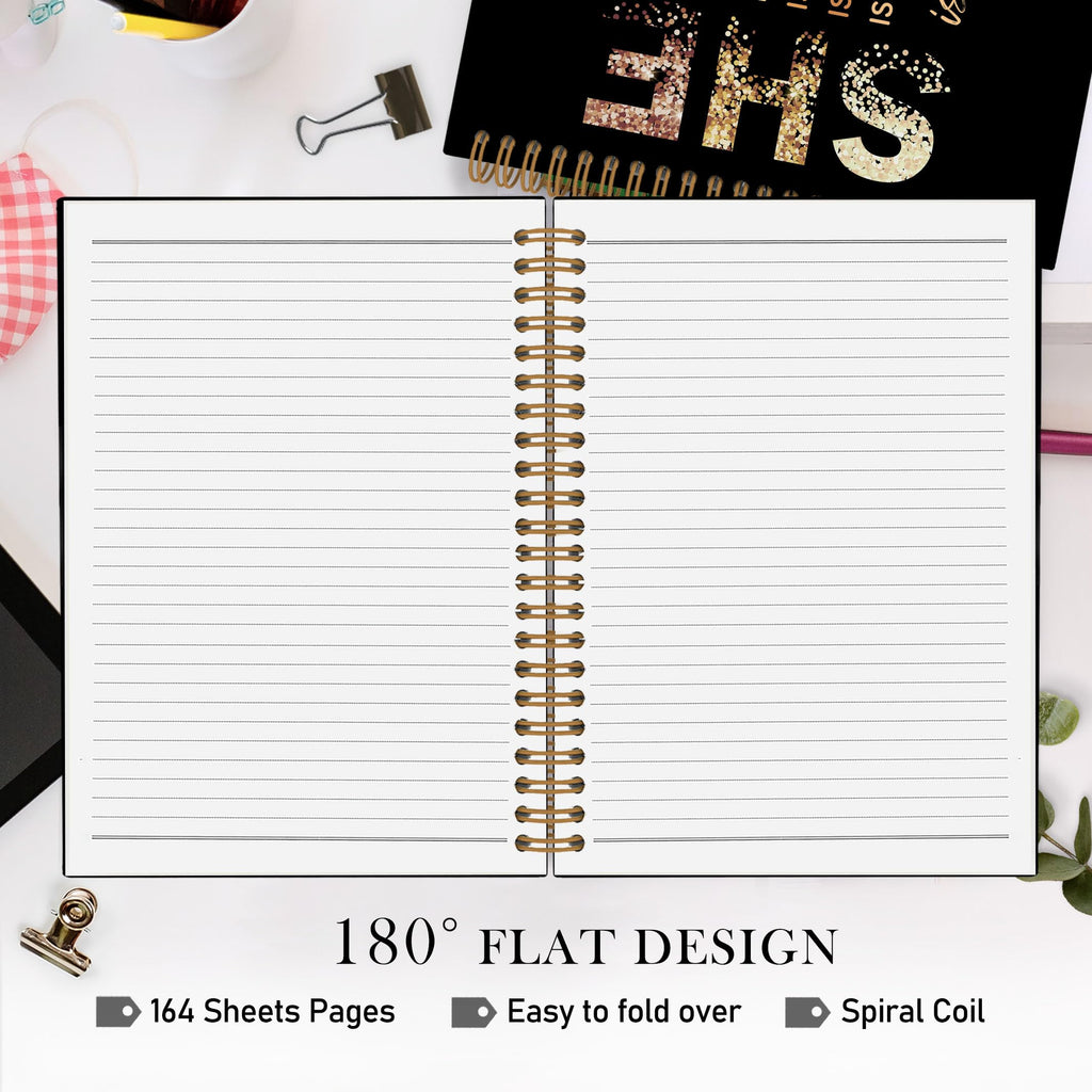 Gold She Is Me Affirmations Spiral Notebook, Inspirational Self Care Journal Notebook, Self Love Notebooks for School Work, Positive Office Supplies Gifts for Women Girls Friends, 5.5x8.3 Inch