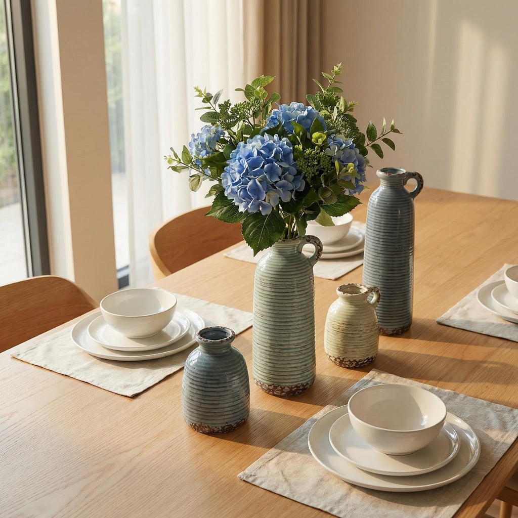 Flower Vase Set of 3, Ceramic Home Decor for Living Room - Modern Rustic Farmhouse Centerpiece for Table, Shelf & Bedroom - Decorative Vases for Office, Bathroom, Dining Desk