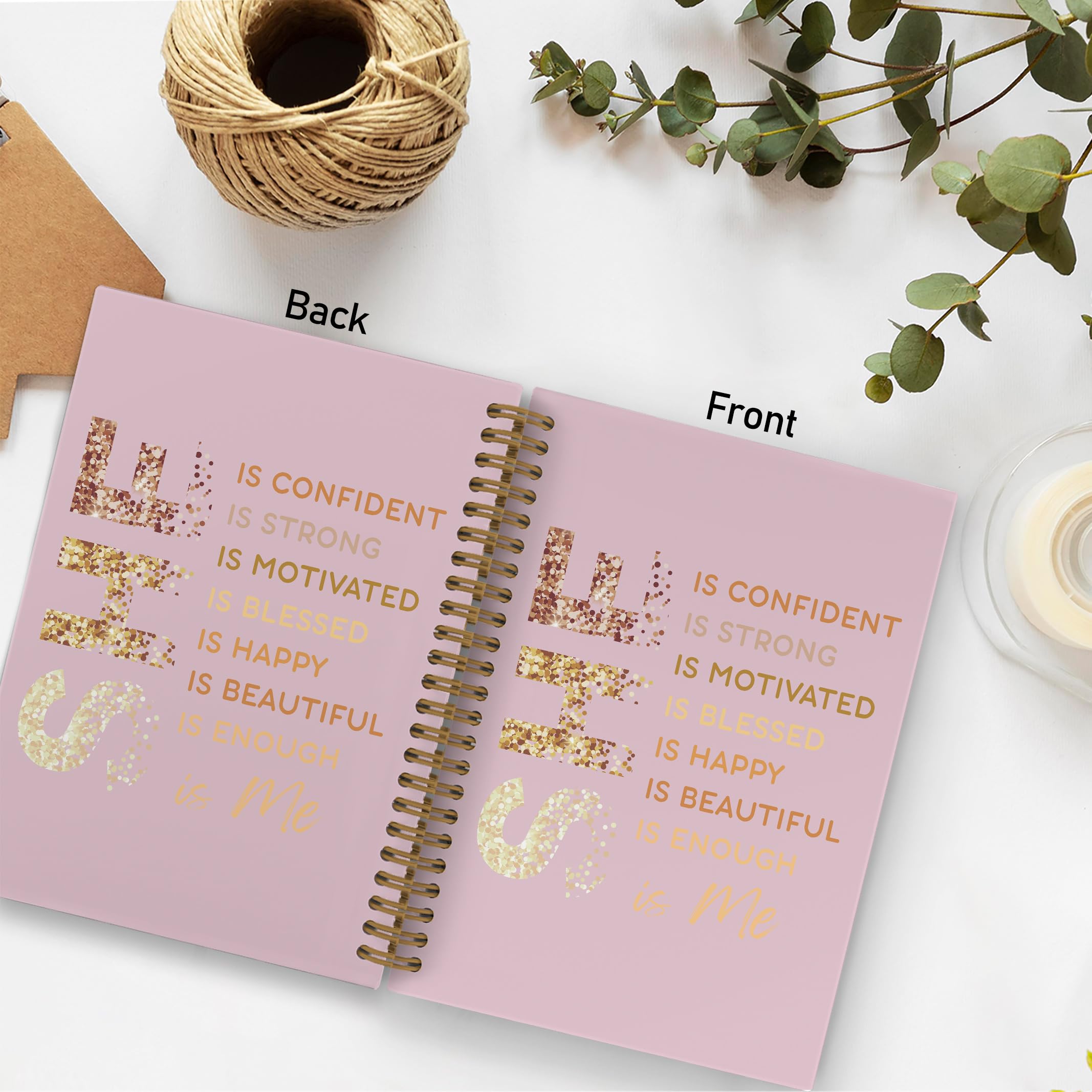 Gold She Is Me Affirmations Spiral Notebook, Inspirational Self Care Journal Notebook, Self Love Notebooks for School Work, Positive Office Supplies Gifts for Women Girls Friends, 5.5x8.3 Inch