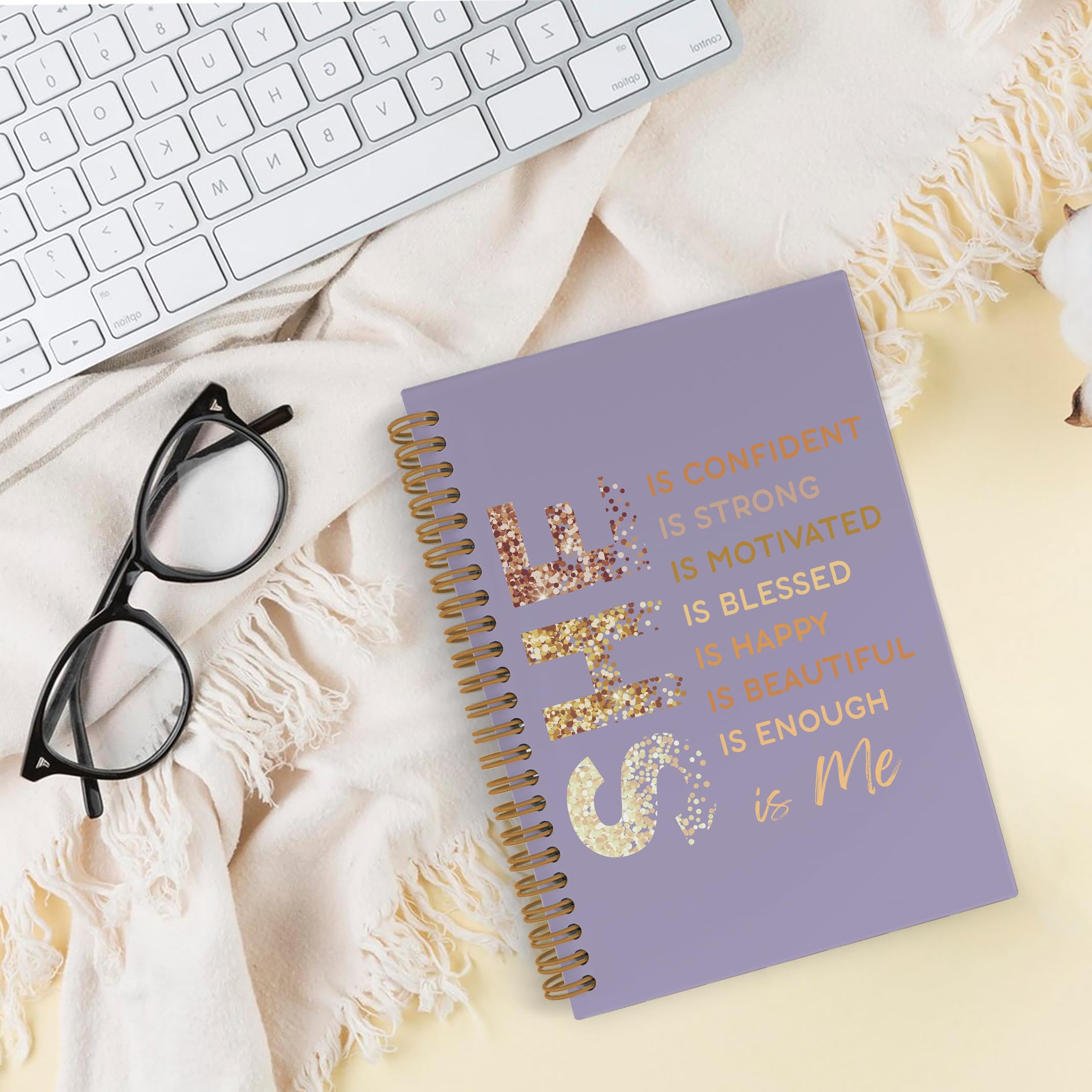 Gold She Is Me Affirmations Spiral Notebook, Inspirational Self Care Journal Notebook, Self Love Notebooks for School Work, Positive Office Supplies Gifts for Women Girls Friends, 5.5x8.3 Inch