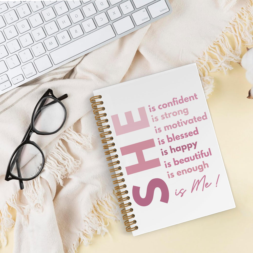 Gold She Is Me Affirmations Spiral Notebook, Inspirational Self Care Journal Notebook, Self Love Notebooks for School Work, Positive Office Supplies Gifts for Women Girls Friends, 5.5x8.3 Inch