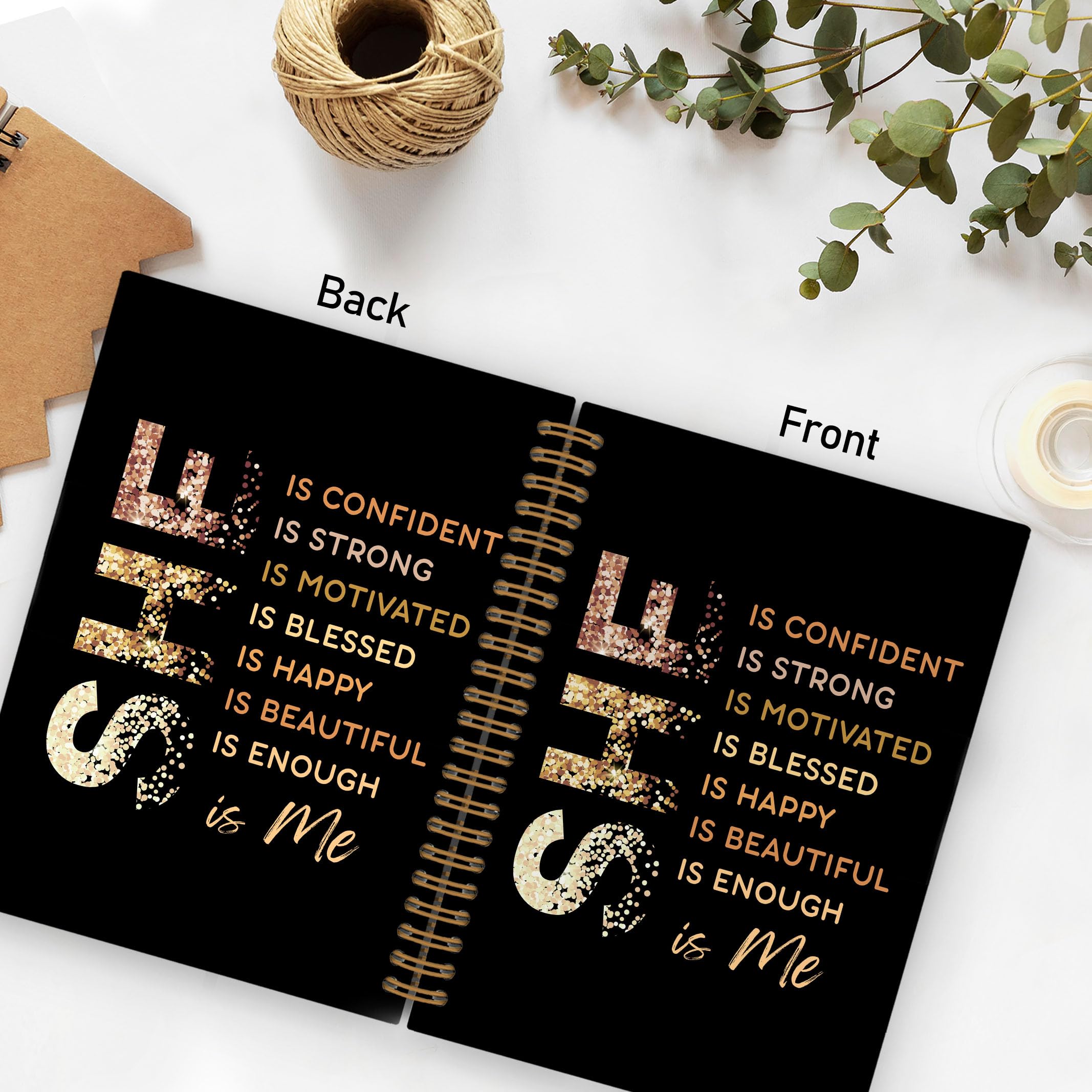 Gold She Is Me Affirmations Spiral Notebook, Inspirational Self Care Journal Notebook, Self Love Notebooks for School Work, Positive Office Supplies Gifts for Women Girls Friends, 5.5x8.3 Inch