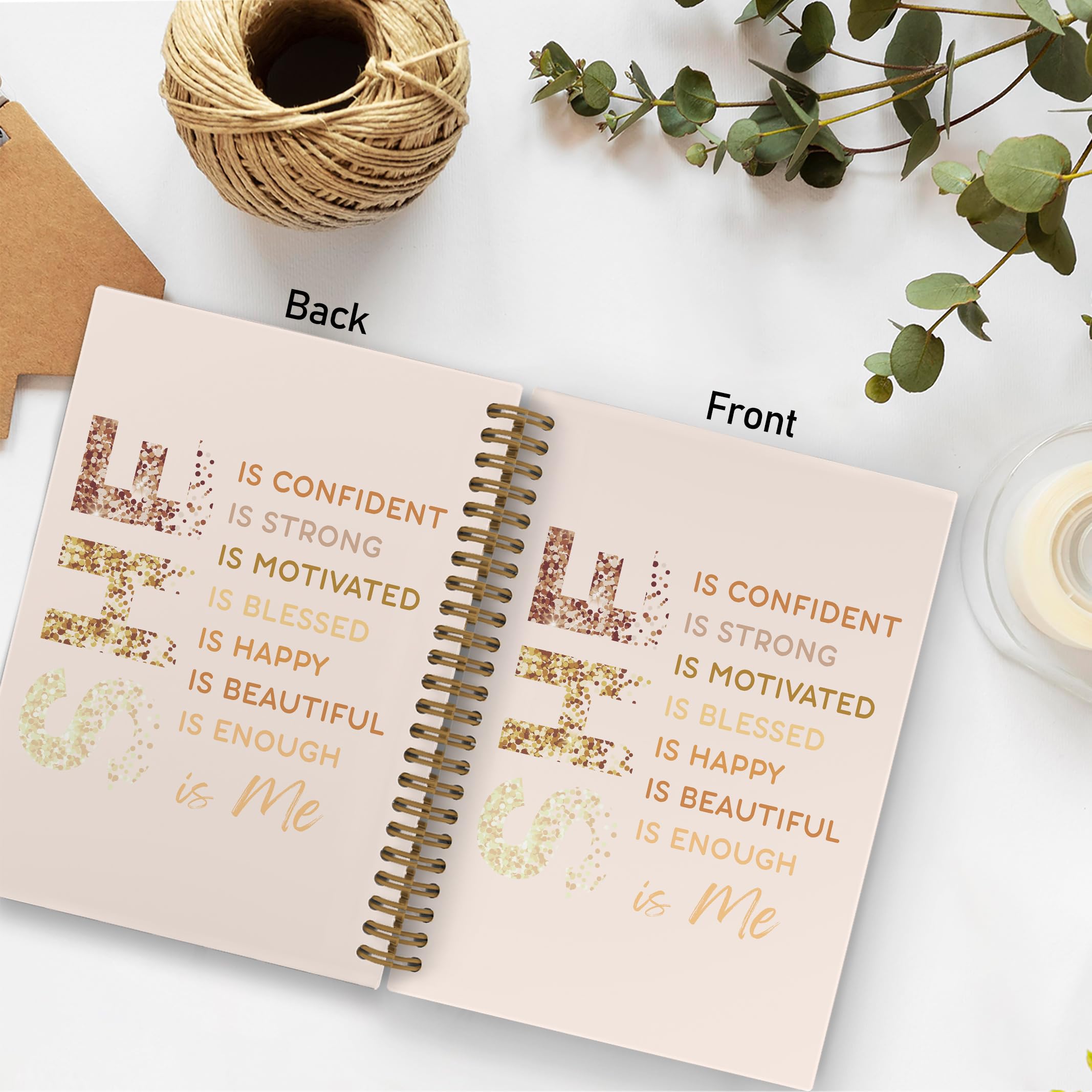Gold She Is Me Affirmations Spiral Notebook, Inspirational Self Care Journal Notebook, Self Love Notebooks for School Work, Positive Office Supplies Gifts for Women Girls Friends, 5.5x8.3 Inch