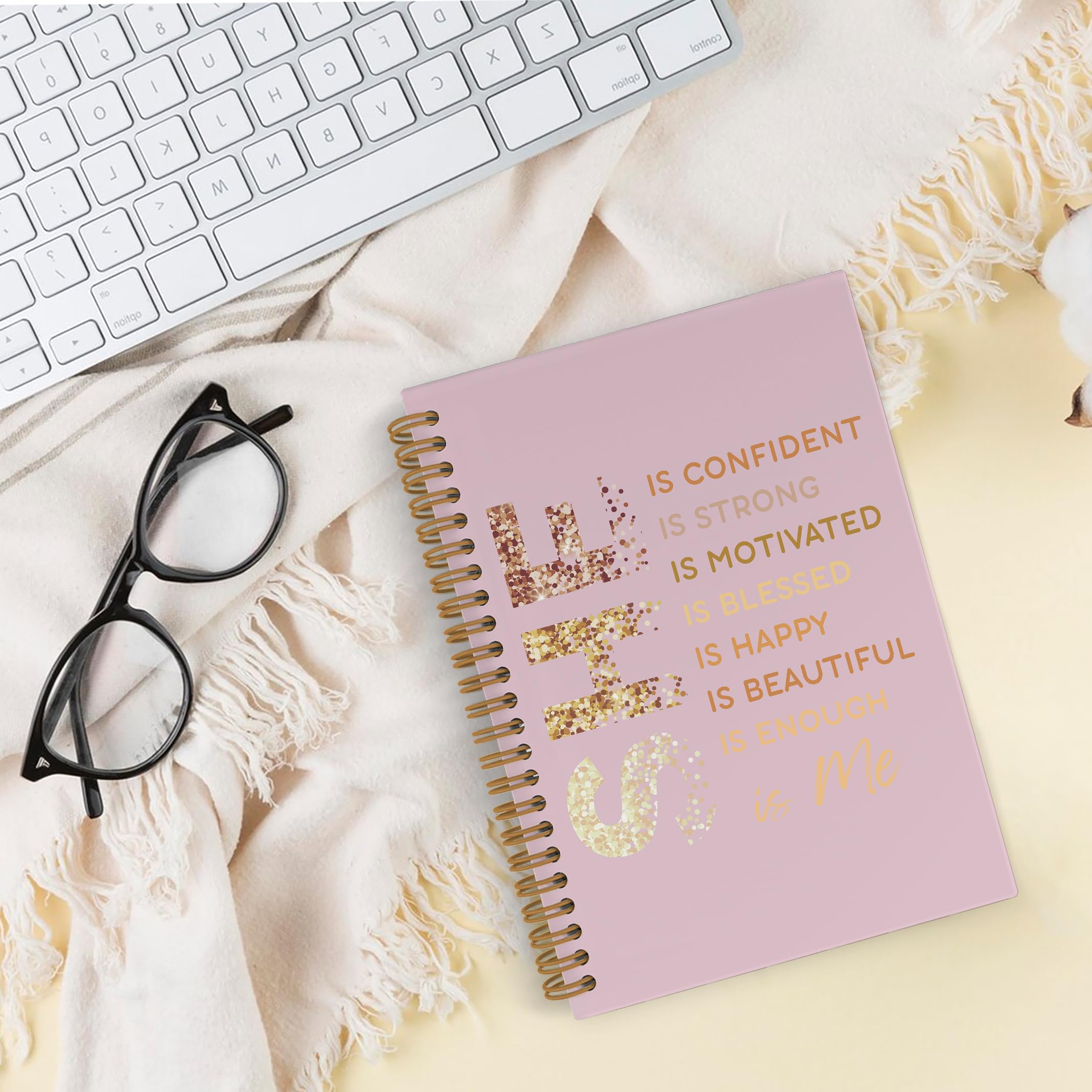 Gold She Is Me Affirmations Spiral Notebook, Inspirational Self Care Journal Notebook, Self Love Notebooks for School Work, Positive Office Supplies Gifts for Women Girls Friends, 5.5x8.3 Inch