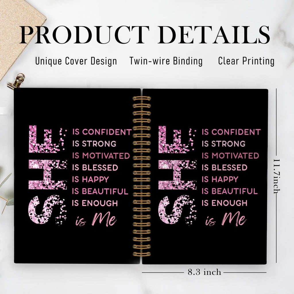Gold She Is Me Affirmations Spiral Notebook, Inspirational Self Care Journal Notebook, Self Love Notebooks for School Work, Positive Office Supplies Gifts for Women Girls Friends, 5.5x8.3 Inch